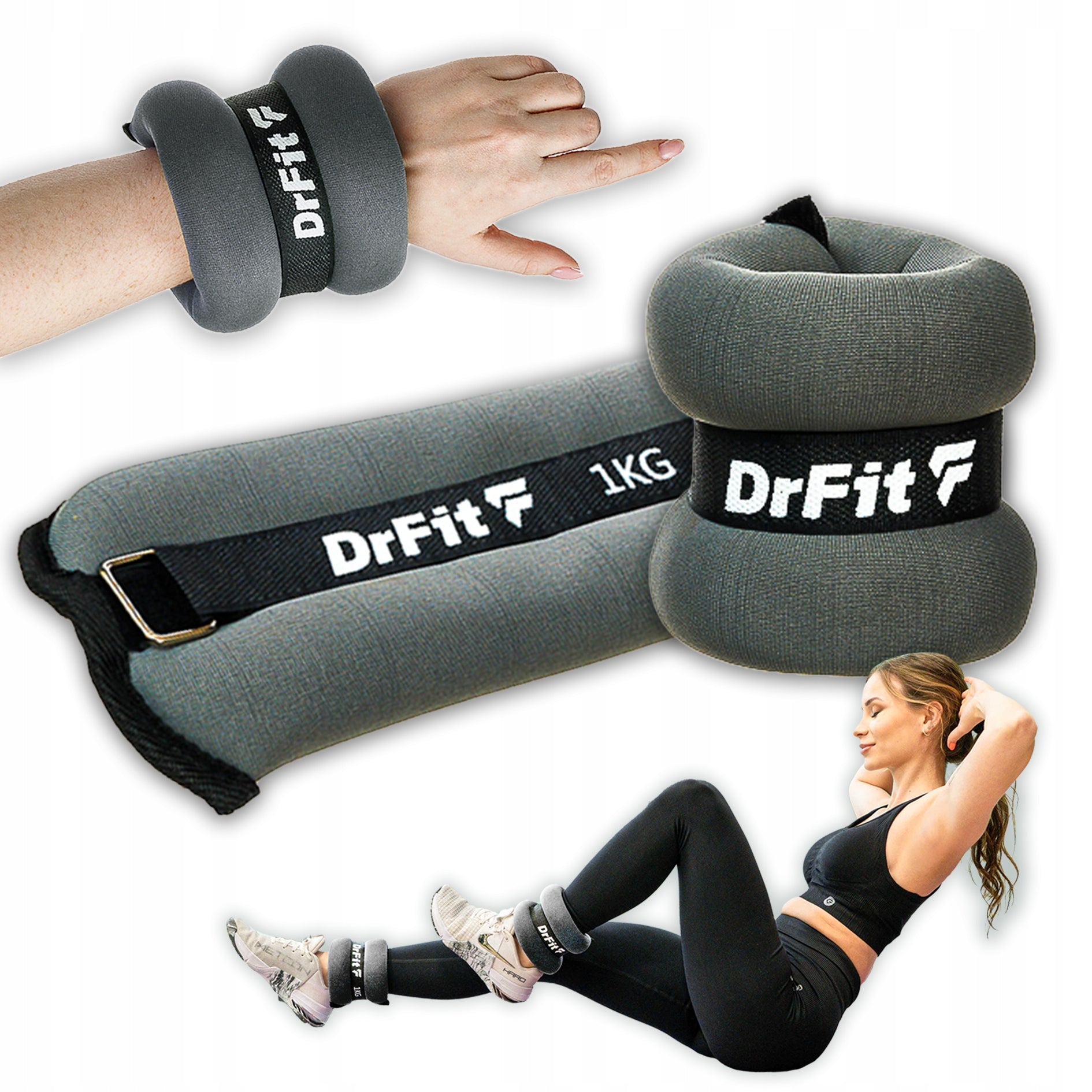Ankle Weights Wrists for Running Exercises Set of 2x1kg Grey DrFit
