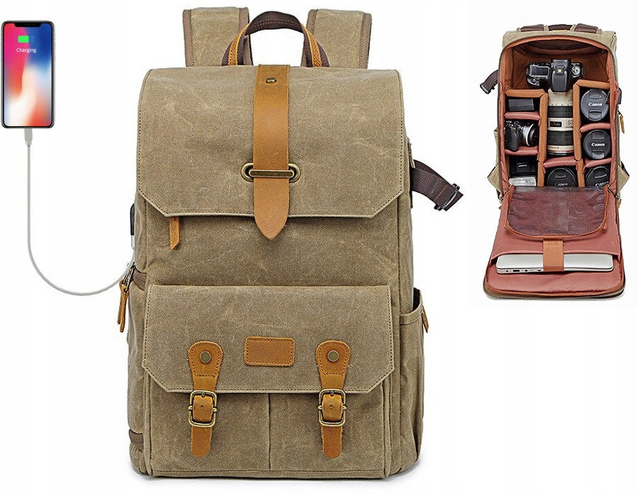 Ansel XL laptop 15,6 - 16" photo backpack with USB khaki