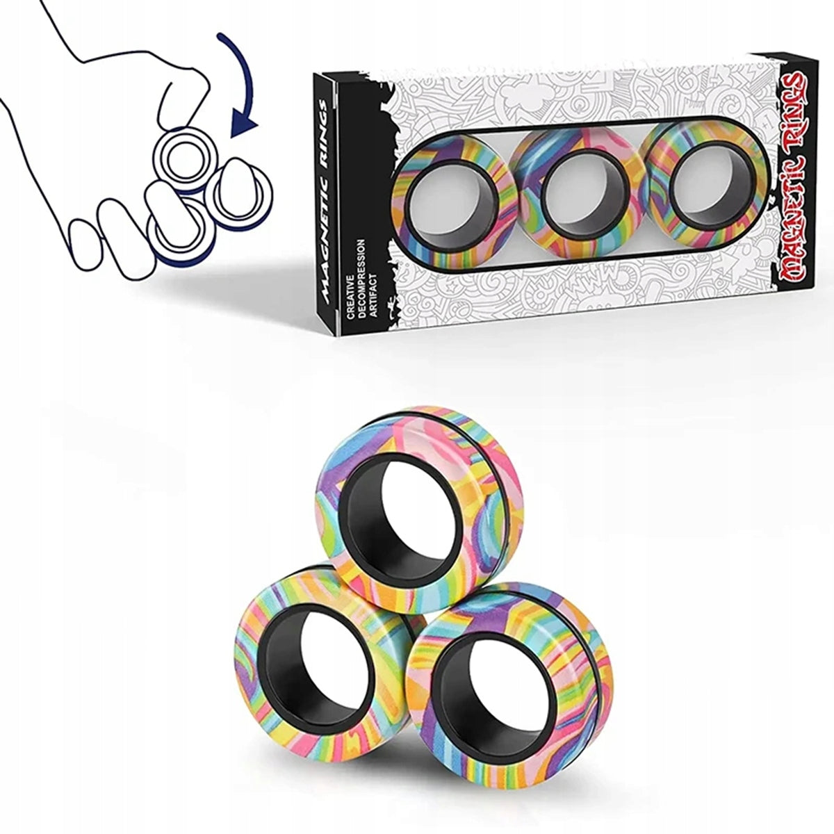 Anti-Stress Ring Magnetic Rotary Ring: 3 Pieces Spin