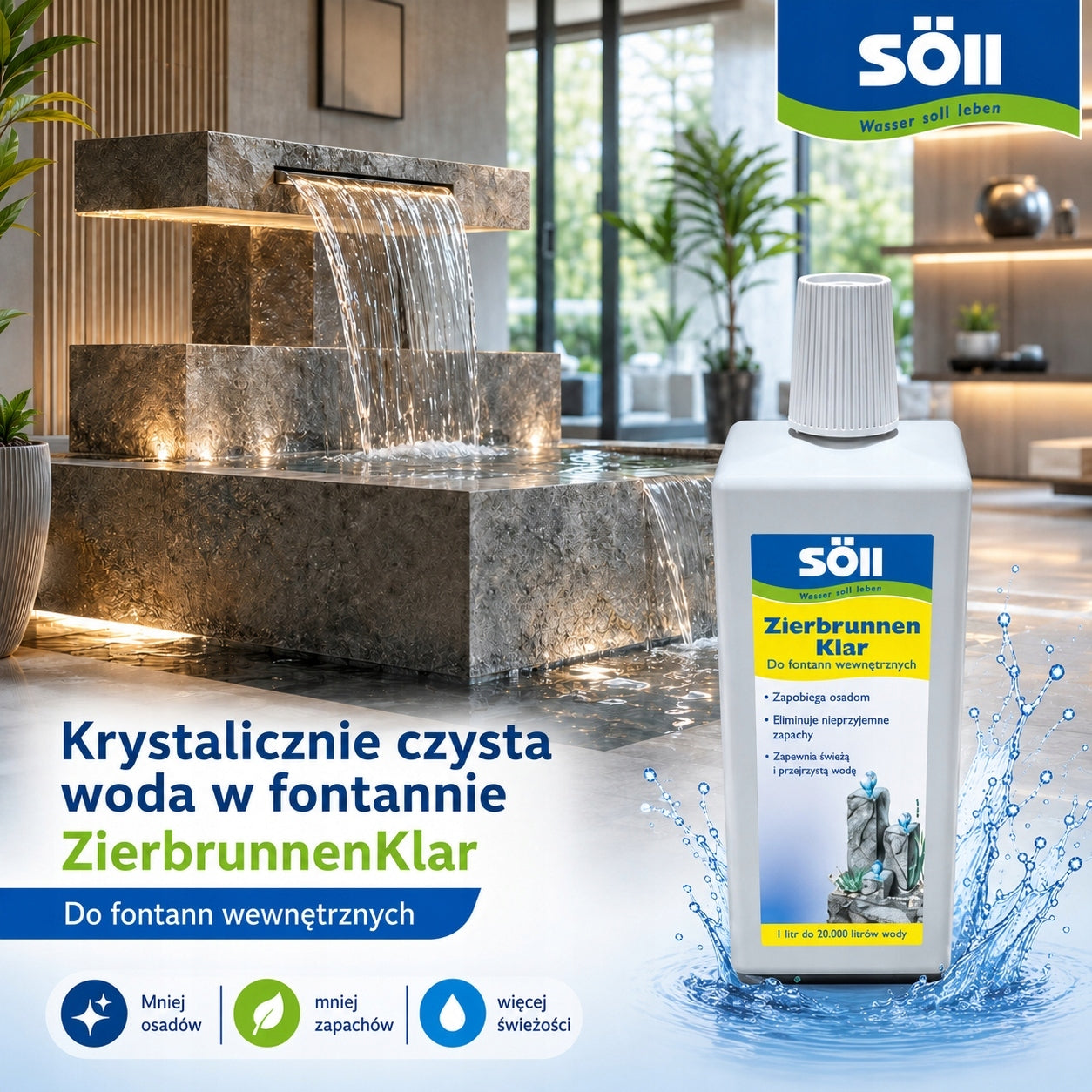 Anti-algae agent for indoor fountain SÖLL ZierbrunnenKlar 0,5L /1,250L water Packaging status original