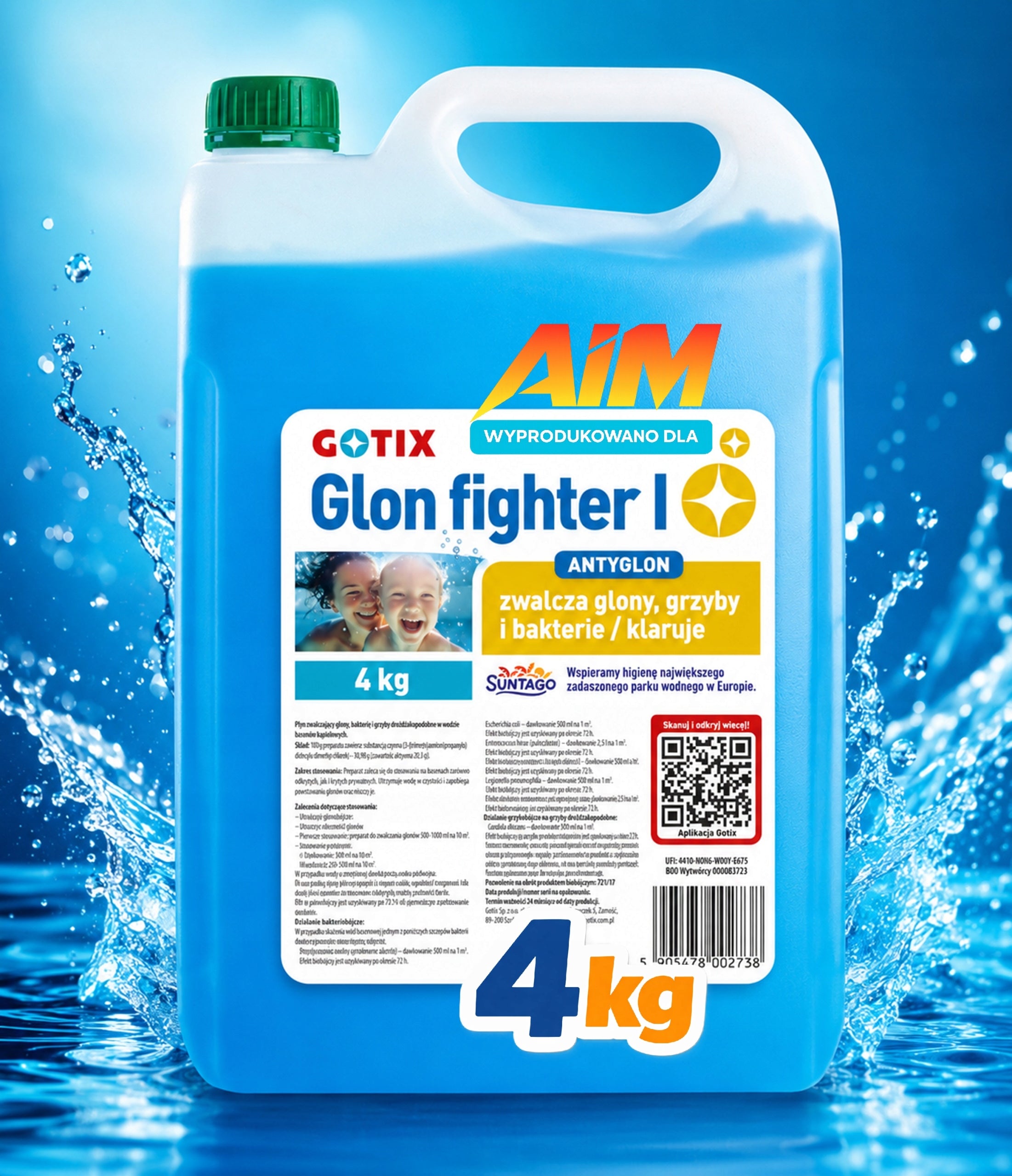 Antialgae Strong Algae Agent in Pool Jacuzzi SPA Chemistry for Algae 4L APP Manufacturer code Antyglon Mocny Środek na Glony 4L AIM