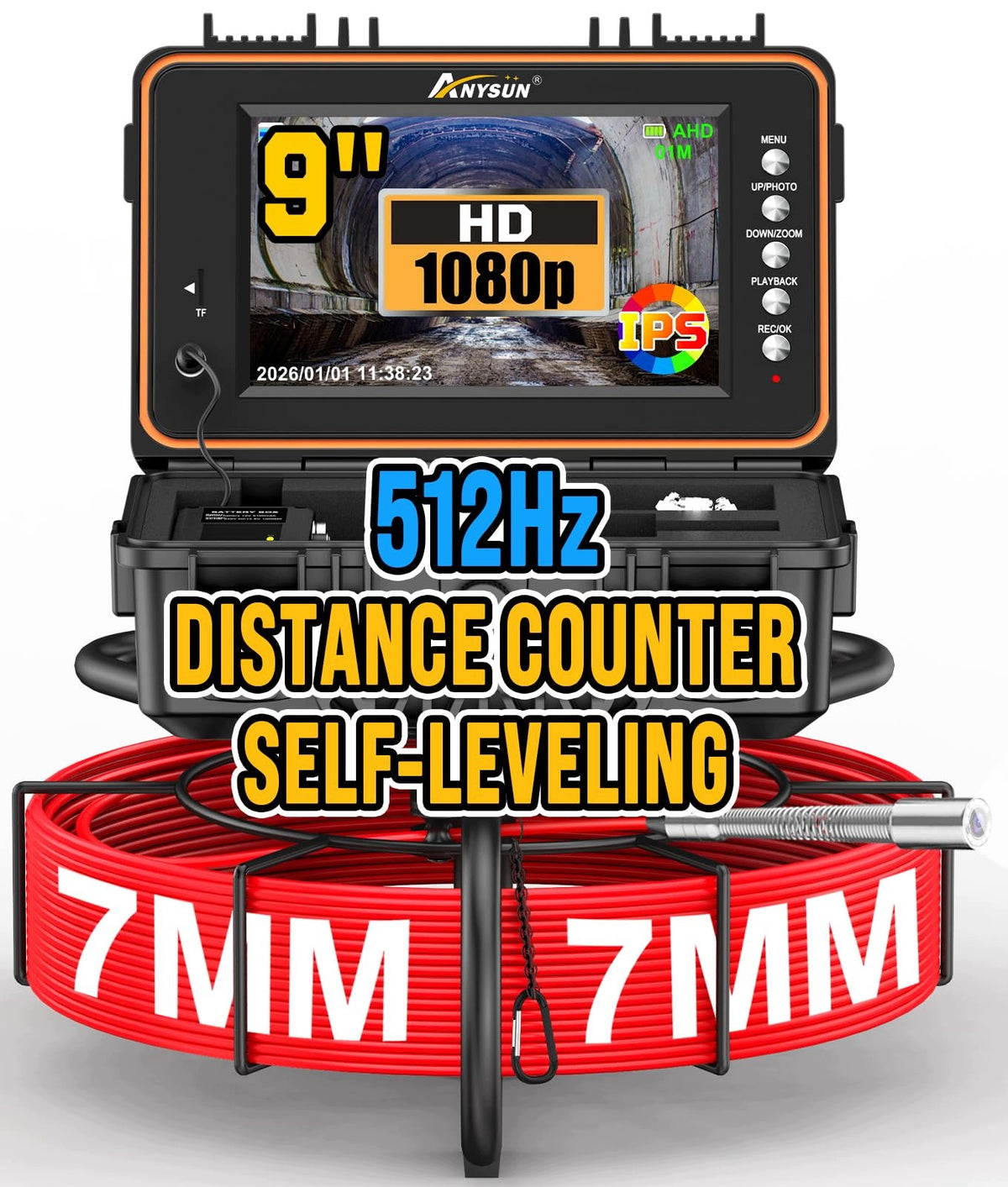 Anysun Channel Camera Self Leveling 9 Inch IPS 512Hz IP68 DVR