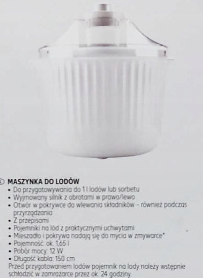 Apparatus ice cream making machine Switch On with recipes Manufacturer code 4066627 349287