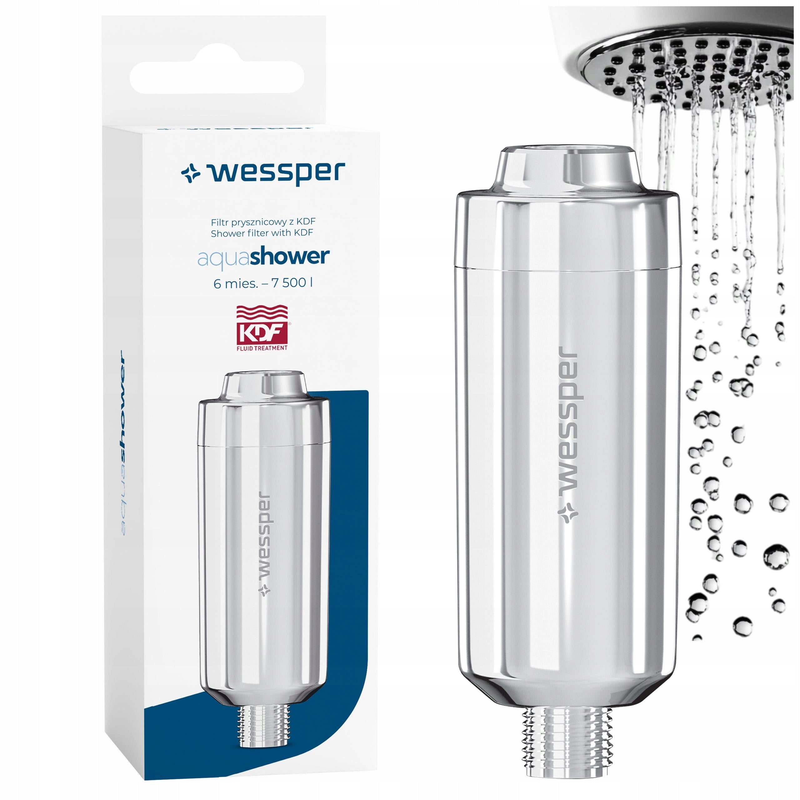 AquaShower Silver Shower Water Filter for 7500l KDF Shower Head