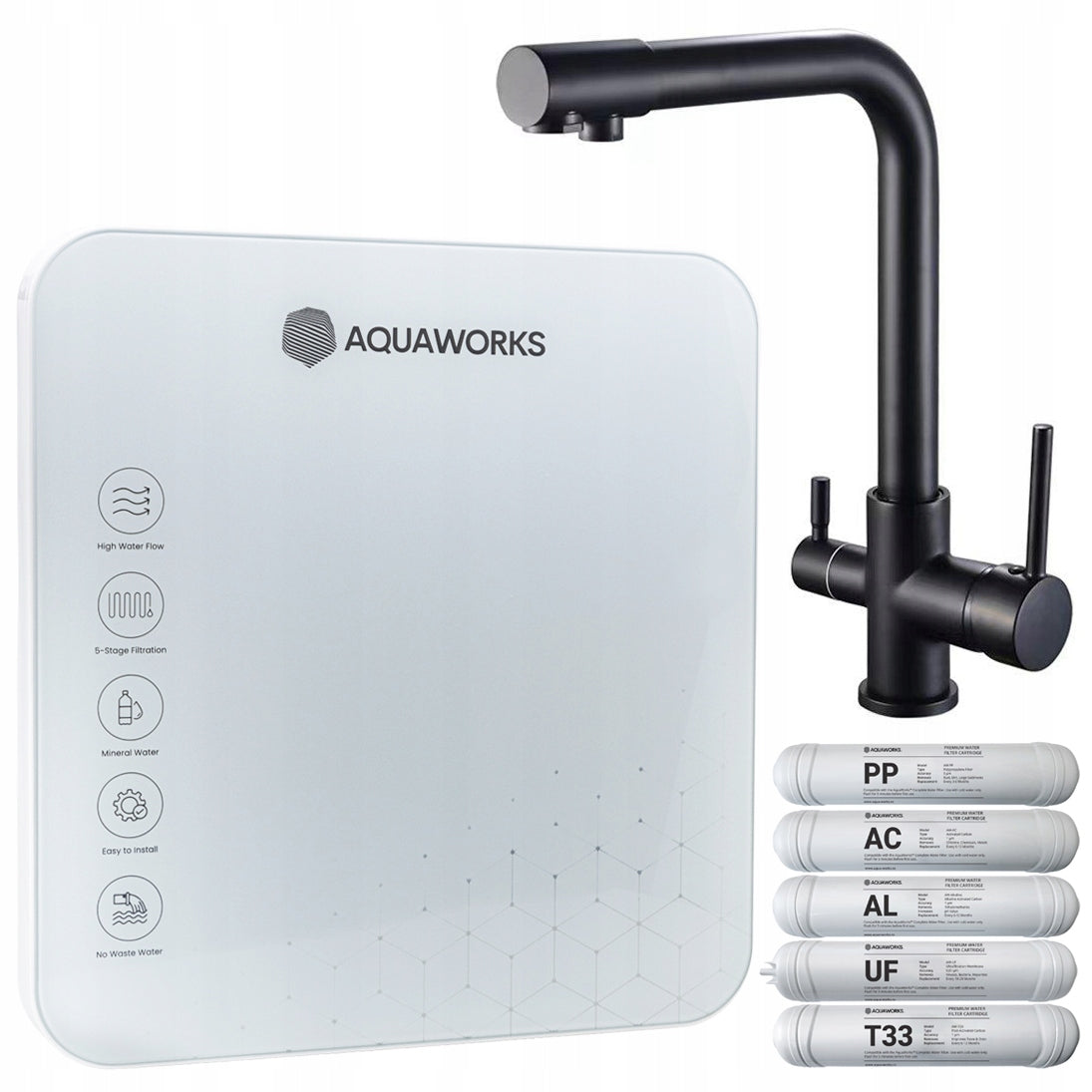 AquaWorks Complete Water Filter with Black 3-Way Battery, 5-Stage System