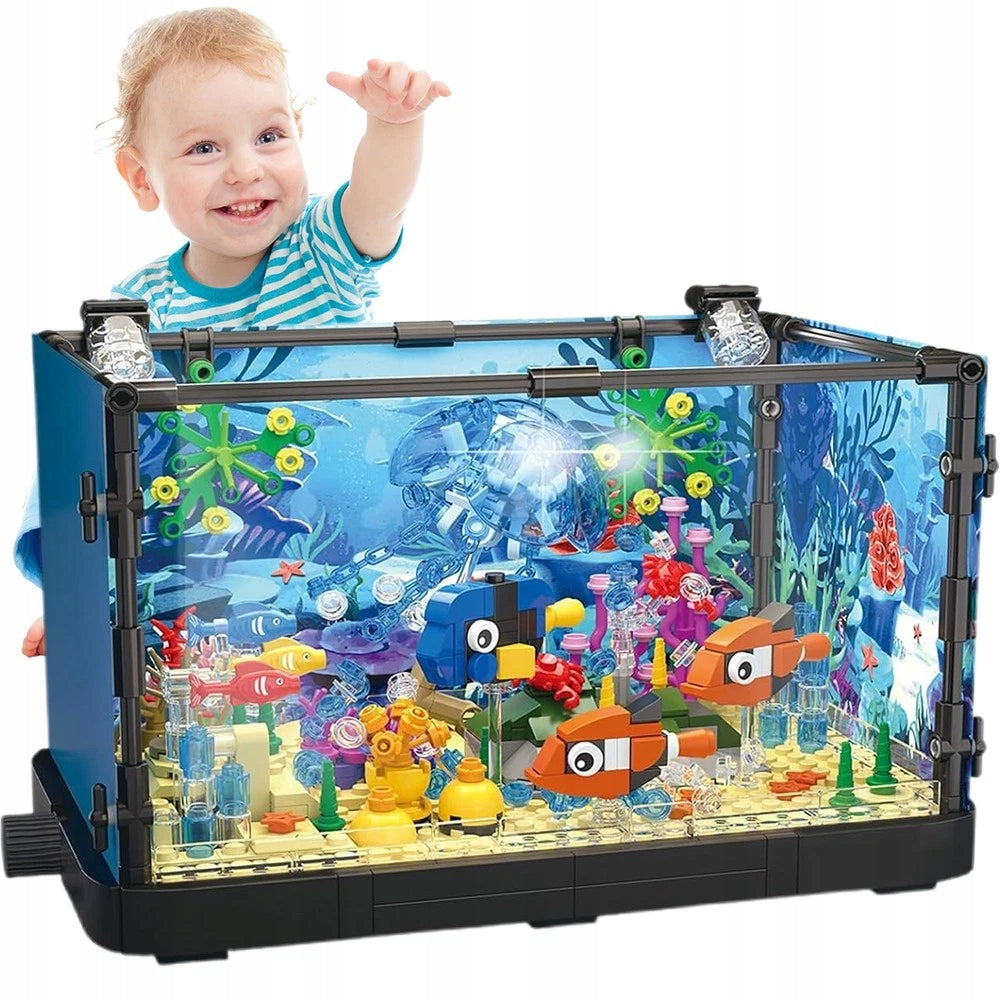 Aquarium with blocks construction set ocean LED 725 pcs lamp biu ornament