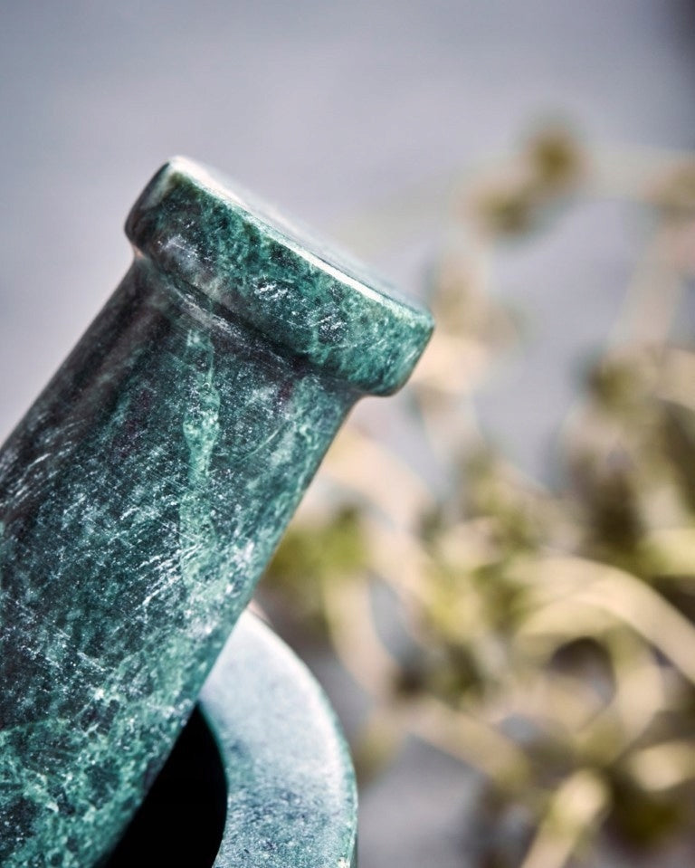 Arb mortar with pestle, marble, House Doctor Color green