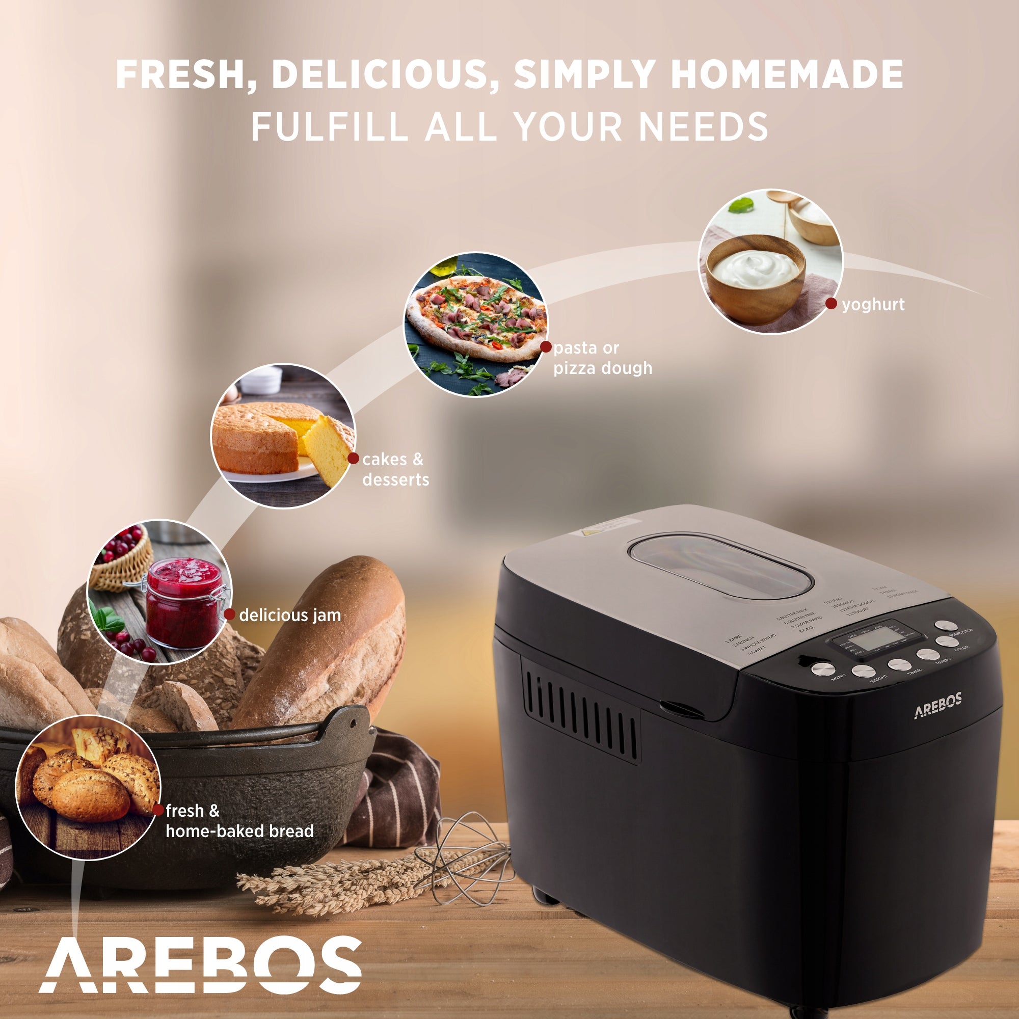 Arebos - Bread Maker | 1500 g | 850 W | Black EAN (GTIN) 4260627427741