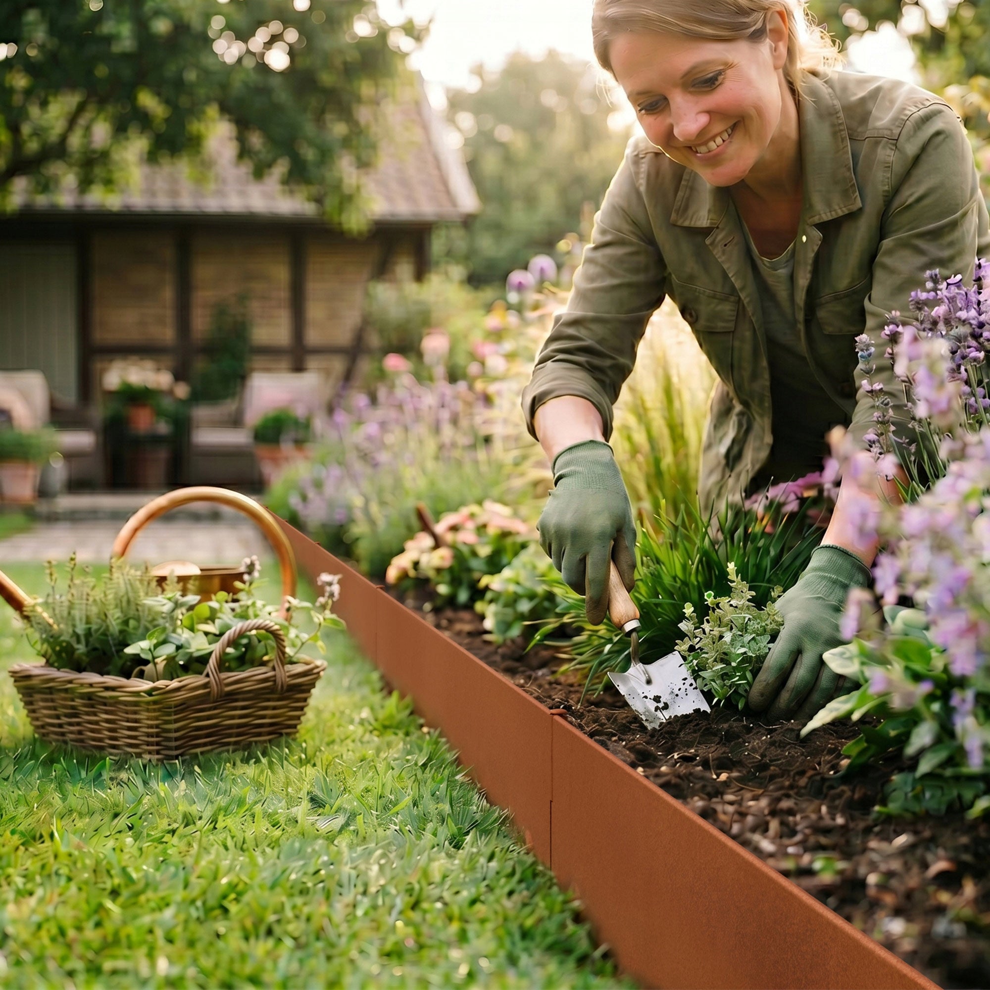 Arebos Corten Steel Lawn Edging 10m Flexible Weatherproof Garden Border Set Packaging status original