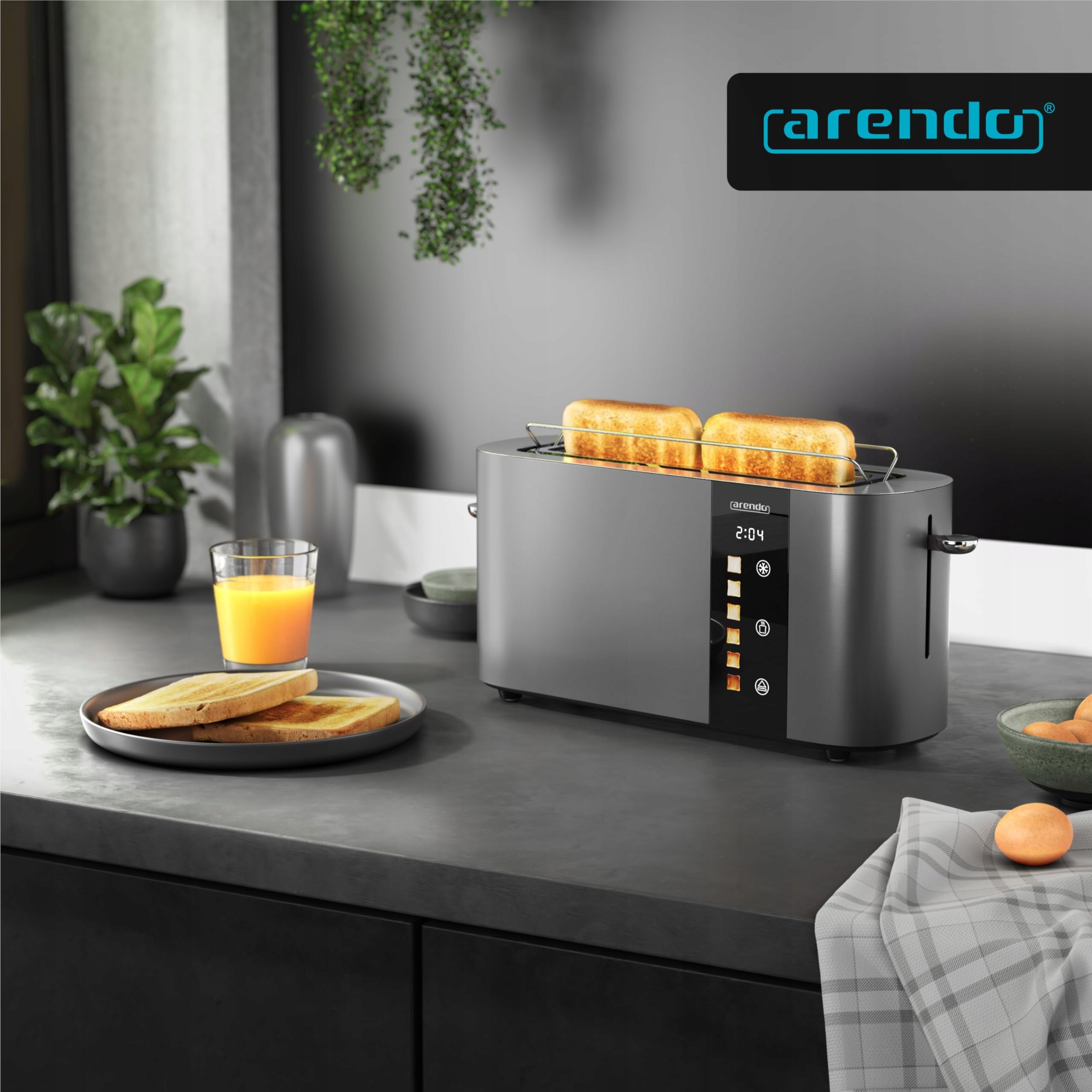 Arendo Toaster 2 Slices Stainless Steel Touch Screen 1000W Model 5643 Power rating 1000 W