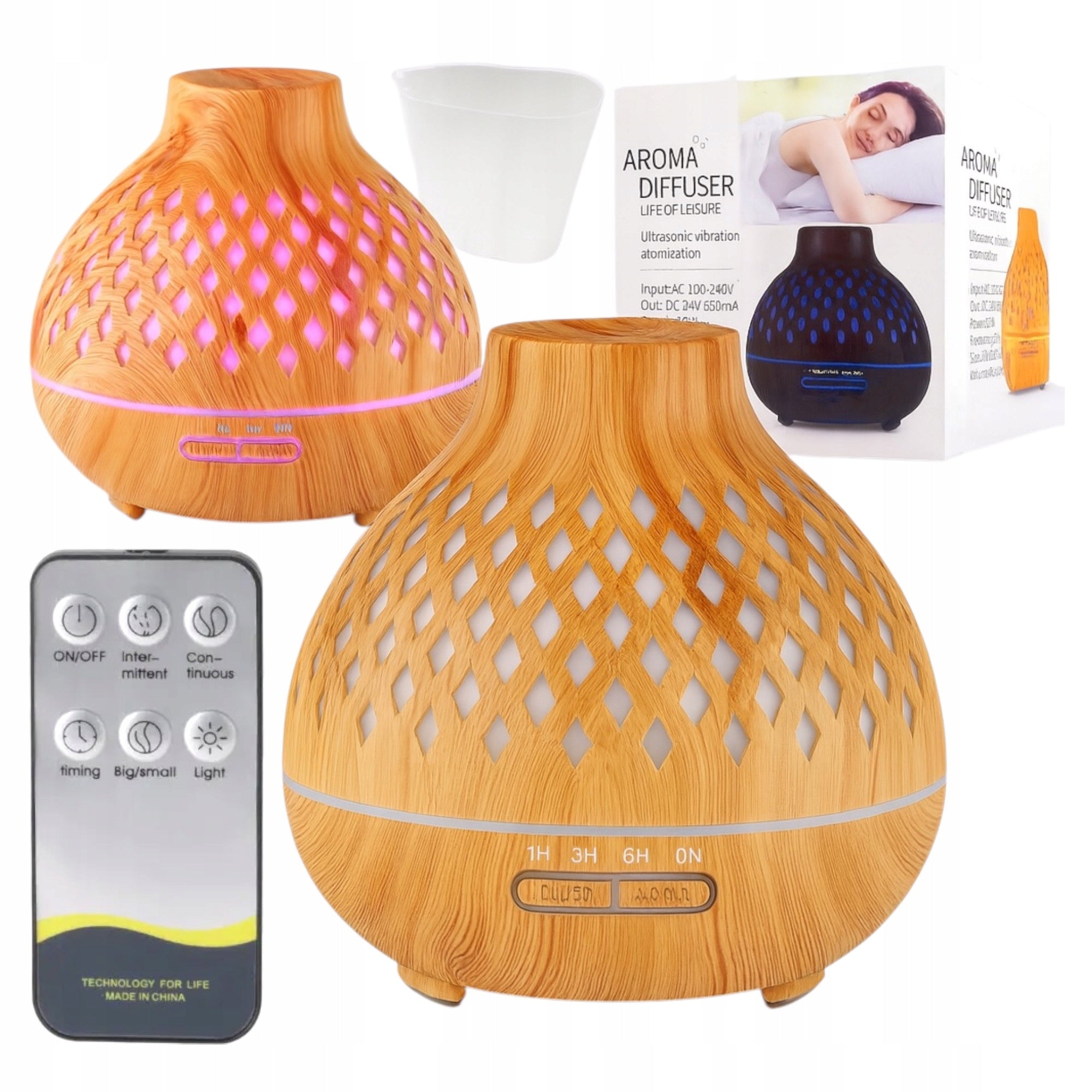 Aroma diffuser humidifier light wood 400 ml + timer