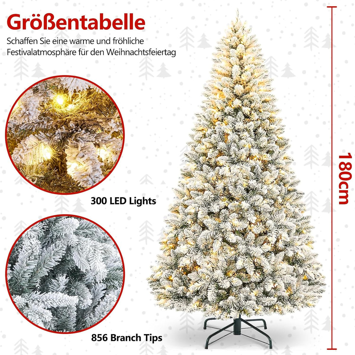 Artificial Christmas tree 180 cm LED 300 LED snow 856 twigs decoration home office Brand no brand