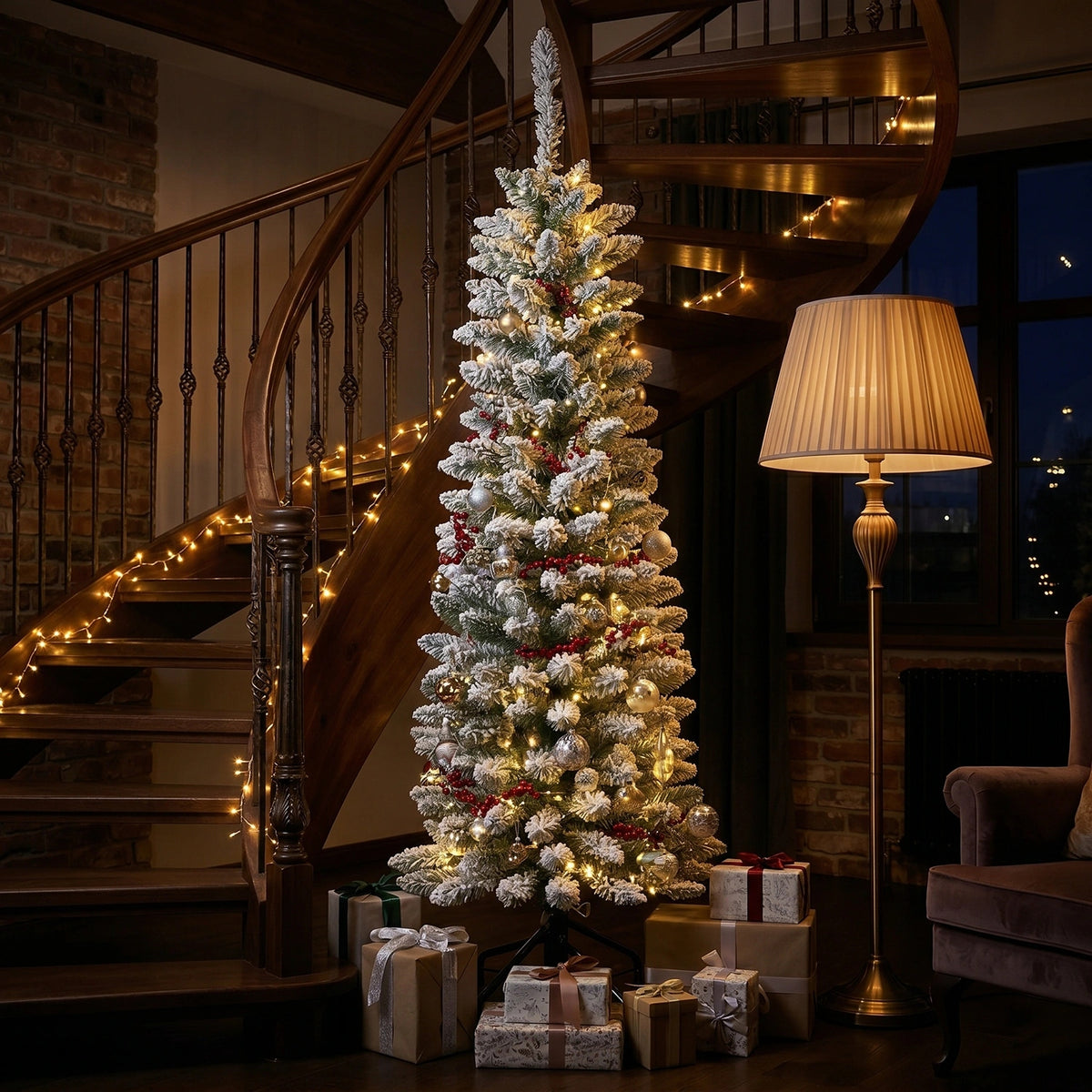 Artificial Christmas tree SLIM 180cm green snow-covered Pencil pine narrow 70cm Packaging status original