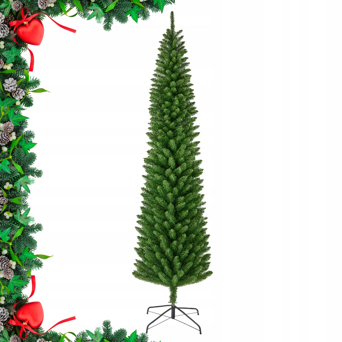 Artificial Christmas tree SLIM 210 cm green Fir pencil narrow 60cm soft needles Packaging status original