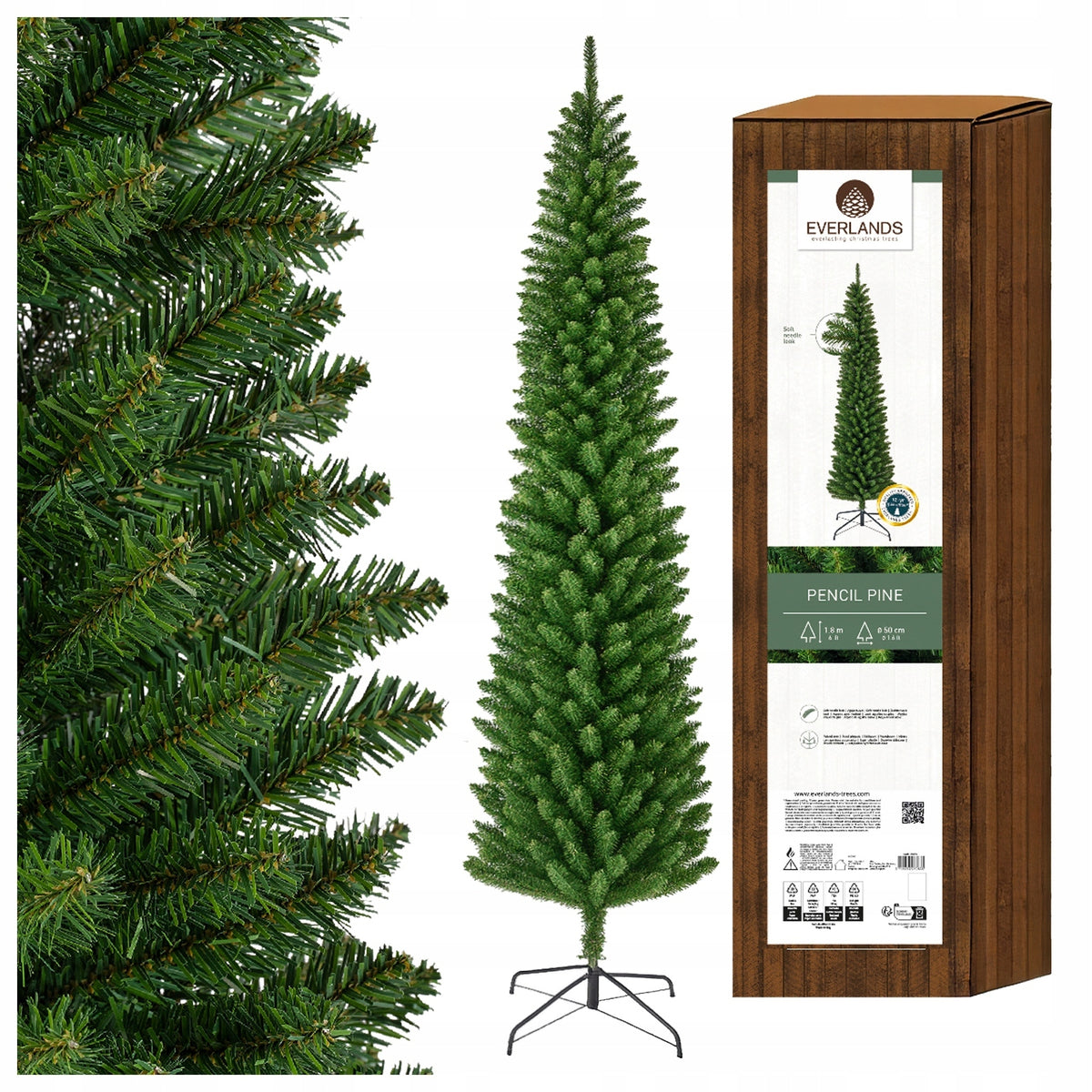 Artificial Christmas tree SLIM 210 cm green Fir pencil narrow 60cm soft needles