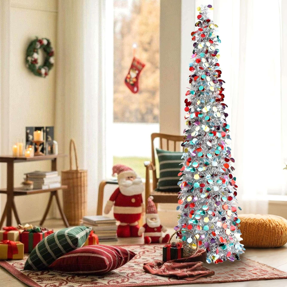 Artificial Christmas tree Slim 150 cm silver with LED lights 50 decorative narrow Brand no brand