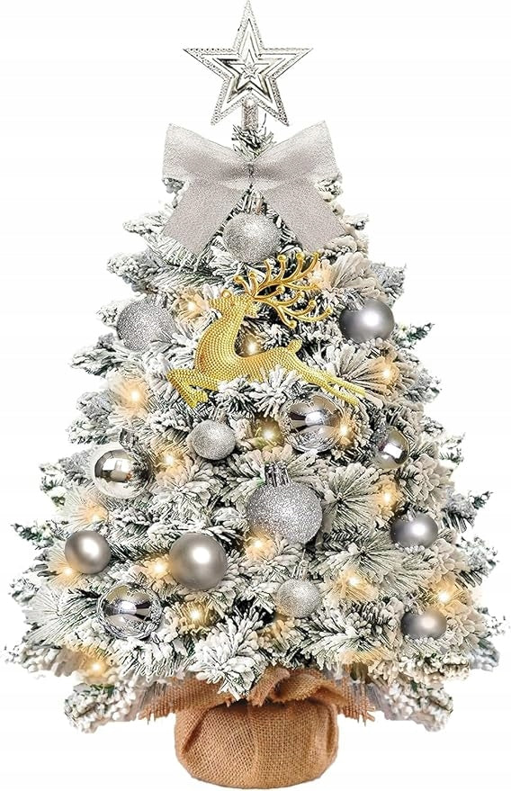 Artificial Christmas tree mini snow-covered decorated ready with LED lights 60cm