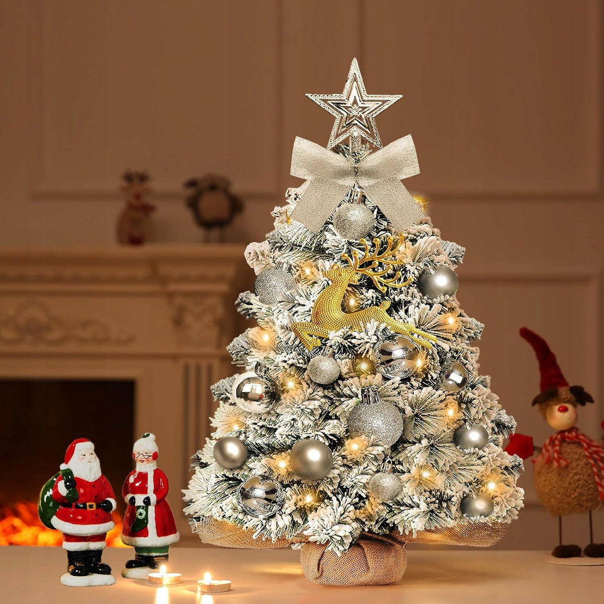 Artificial Christmas tree mini snow-covered decorated ready with LED lights 60cmm Packaging status original