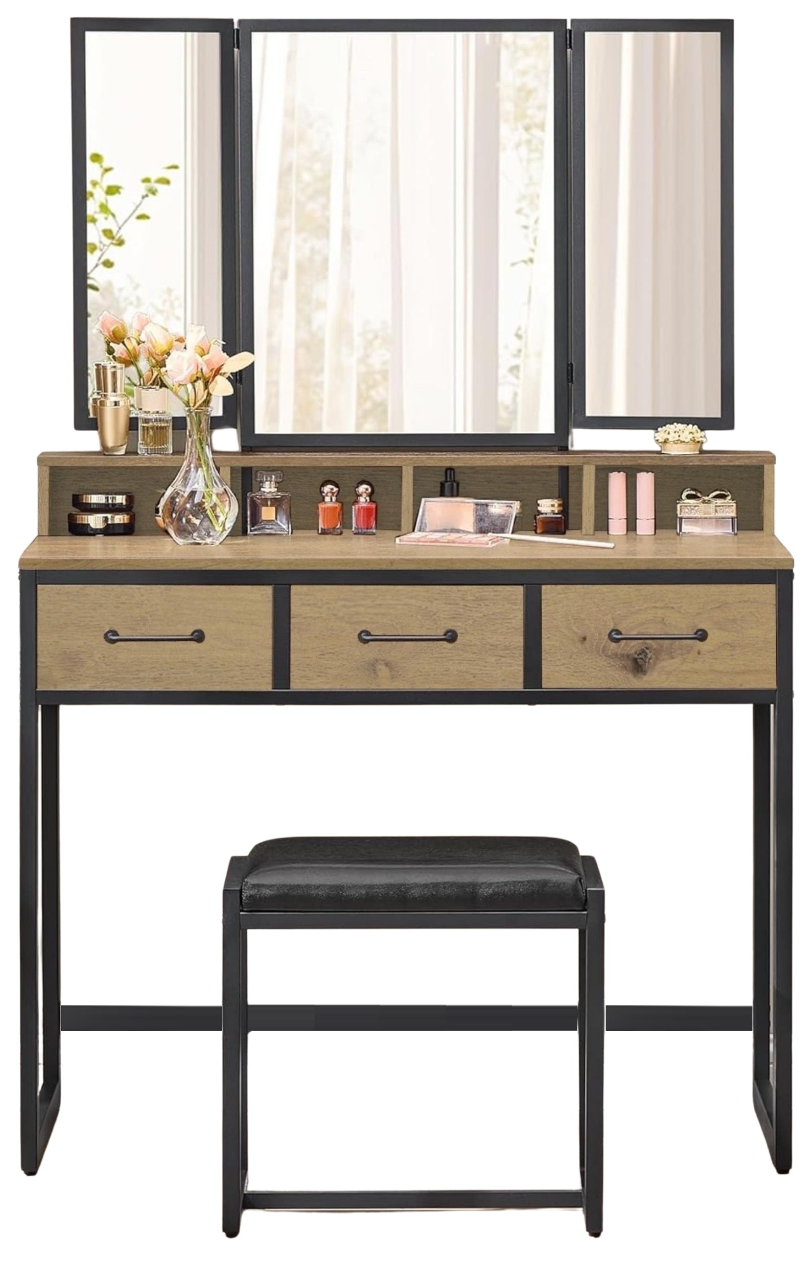Artisan cosmetic Dressing Table - black mirror pouf hairdryer holder drawers EAN (GTIN) 5906412306899