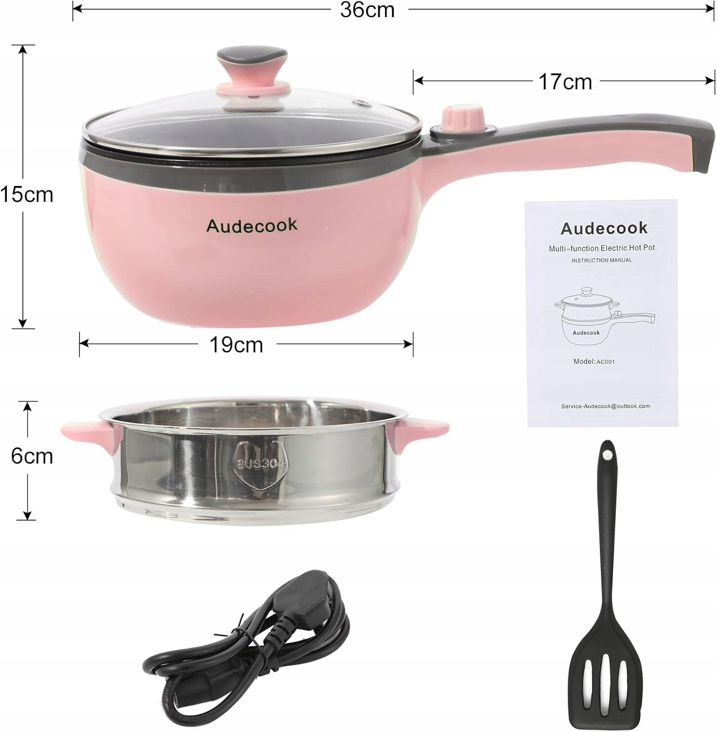 Audecook Electric Mini Frying Pan with Steamer 1,5L 20cm Packaging status original