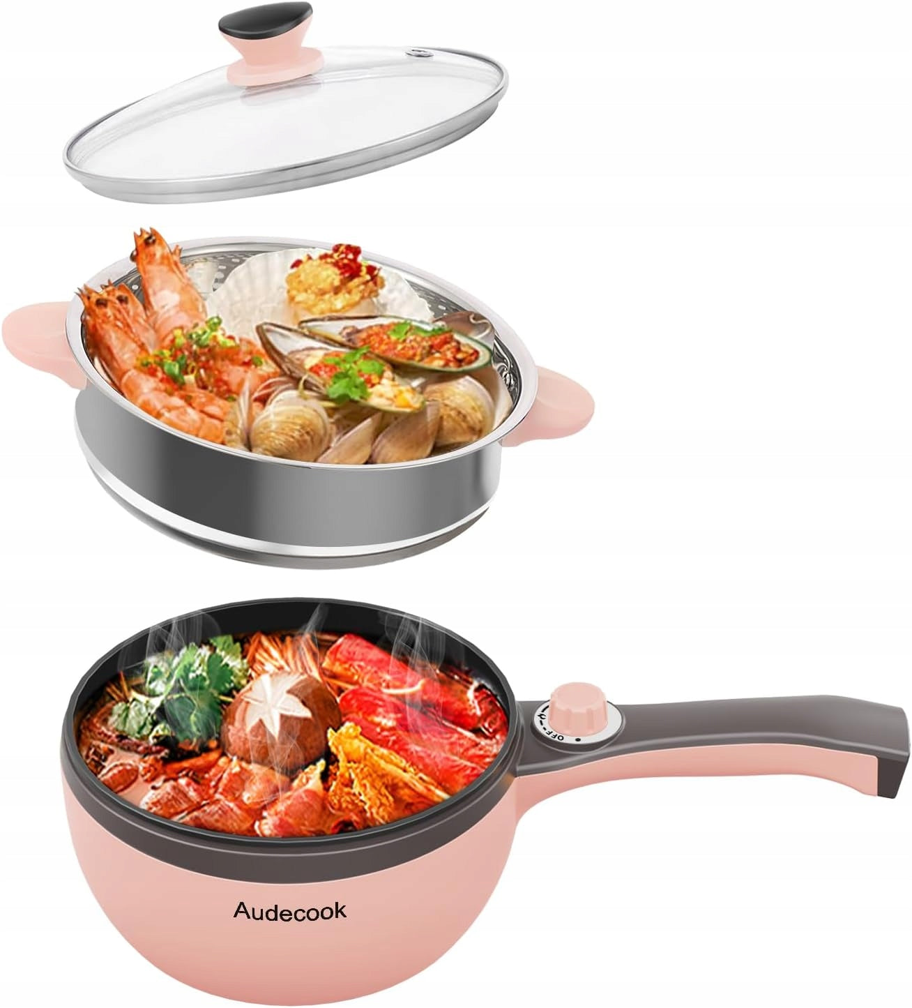 Audecook Electric Mini Frying Pan with Steamer 1,5L 20cm
