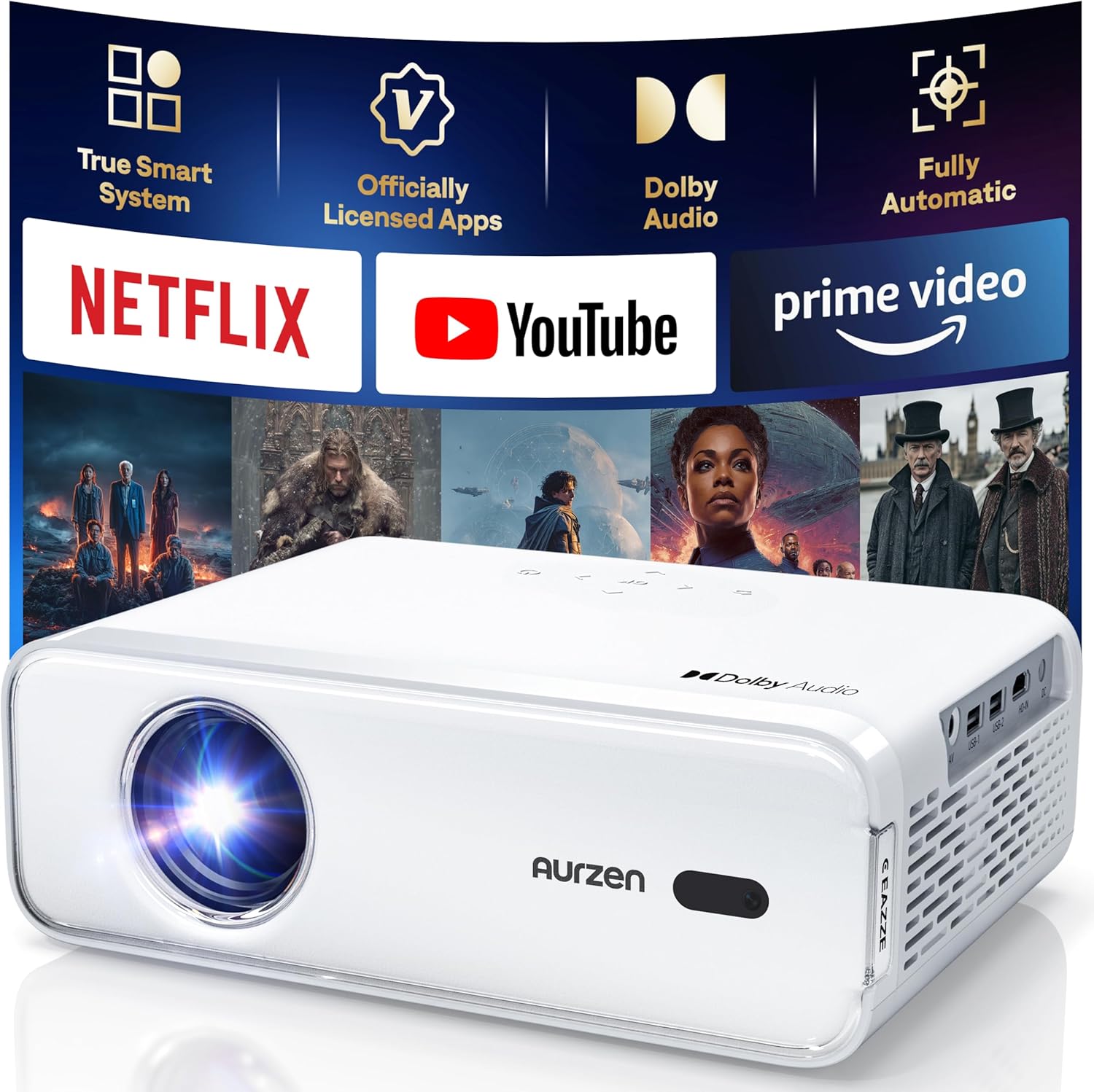 Aurzen Eazze D1 Smart Projector 4K FULL HD WIFI and Bluetooth 1276