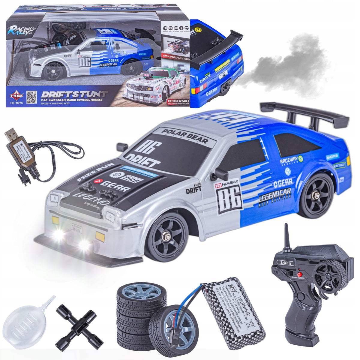 Auto Drift Large Car REMOTE CONTROLLED 2.4Gz RC LED SMOKE 4x4