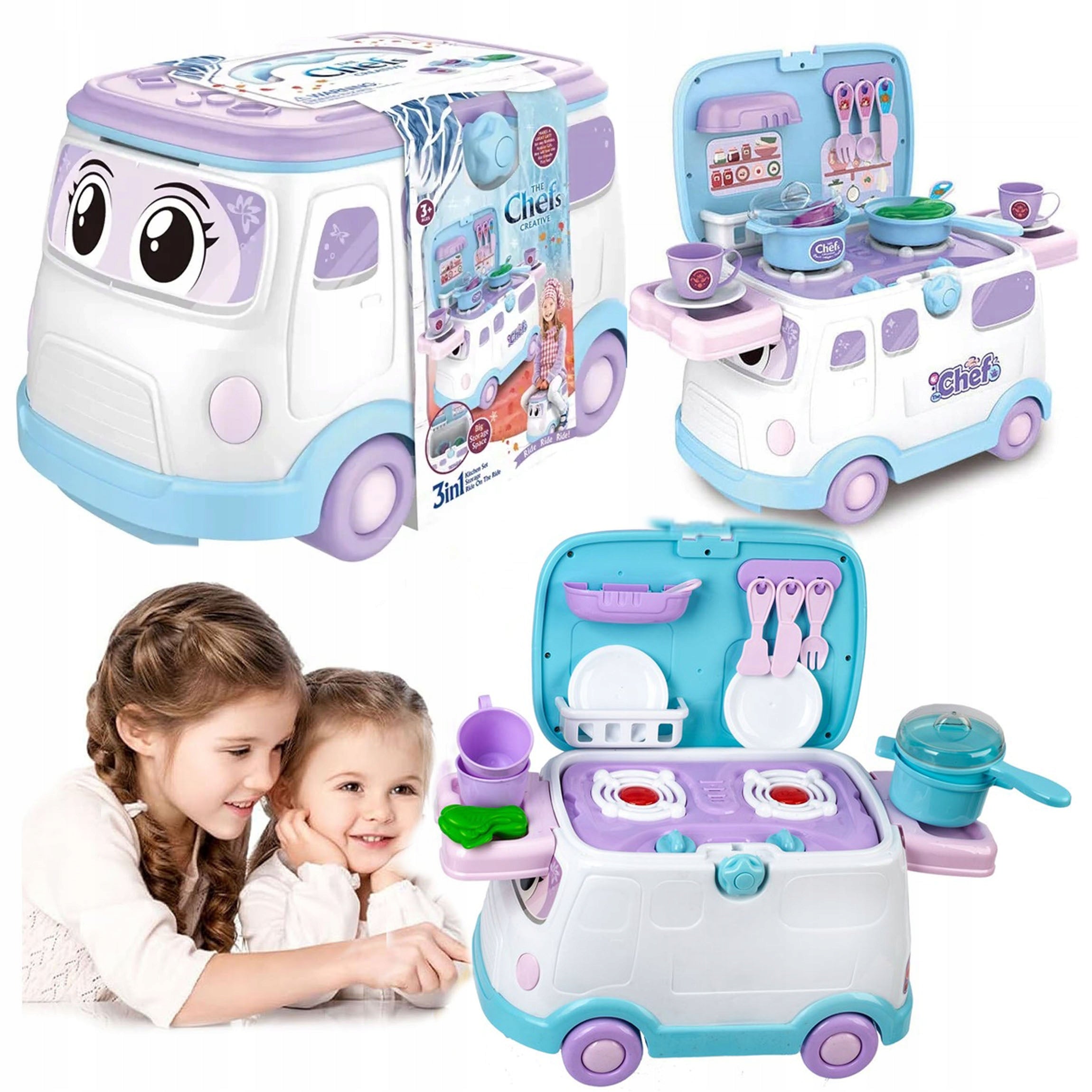 Auto Van on Wheels Kitchen with Pots Accessories Toy 3in1Rider