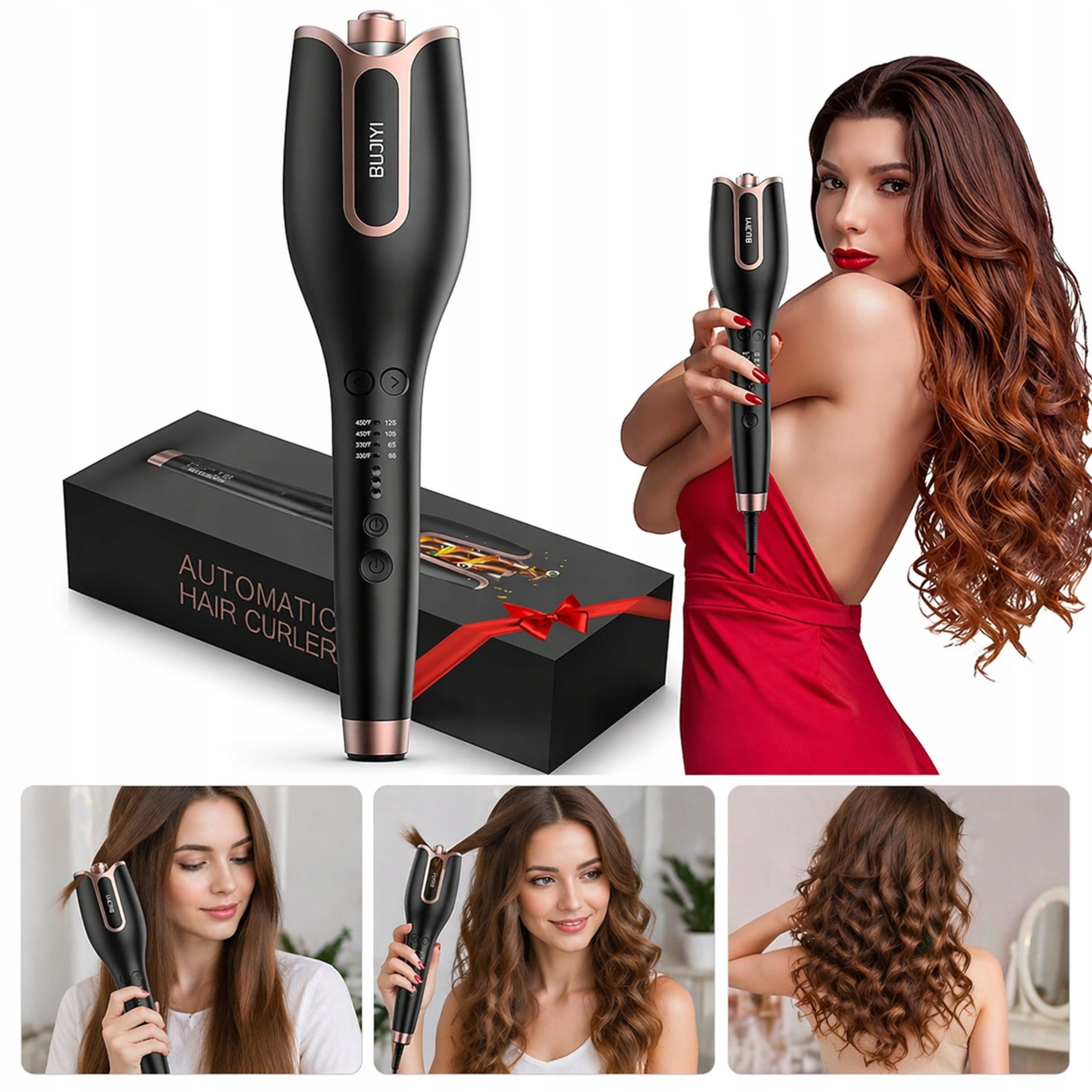 Automatic Ceramic Hair Curler 4 temp 200°C Cable 360° Black