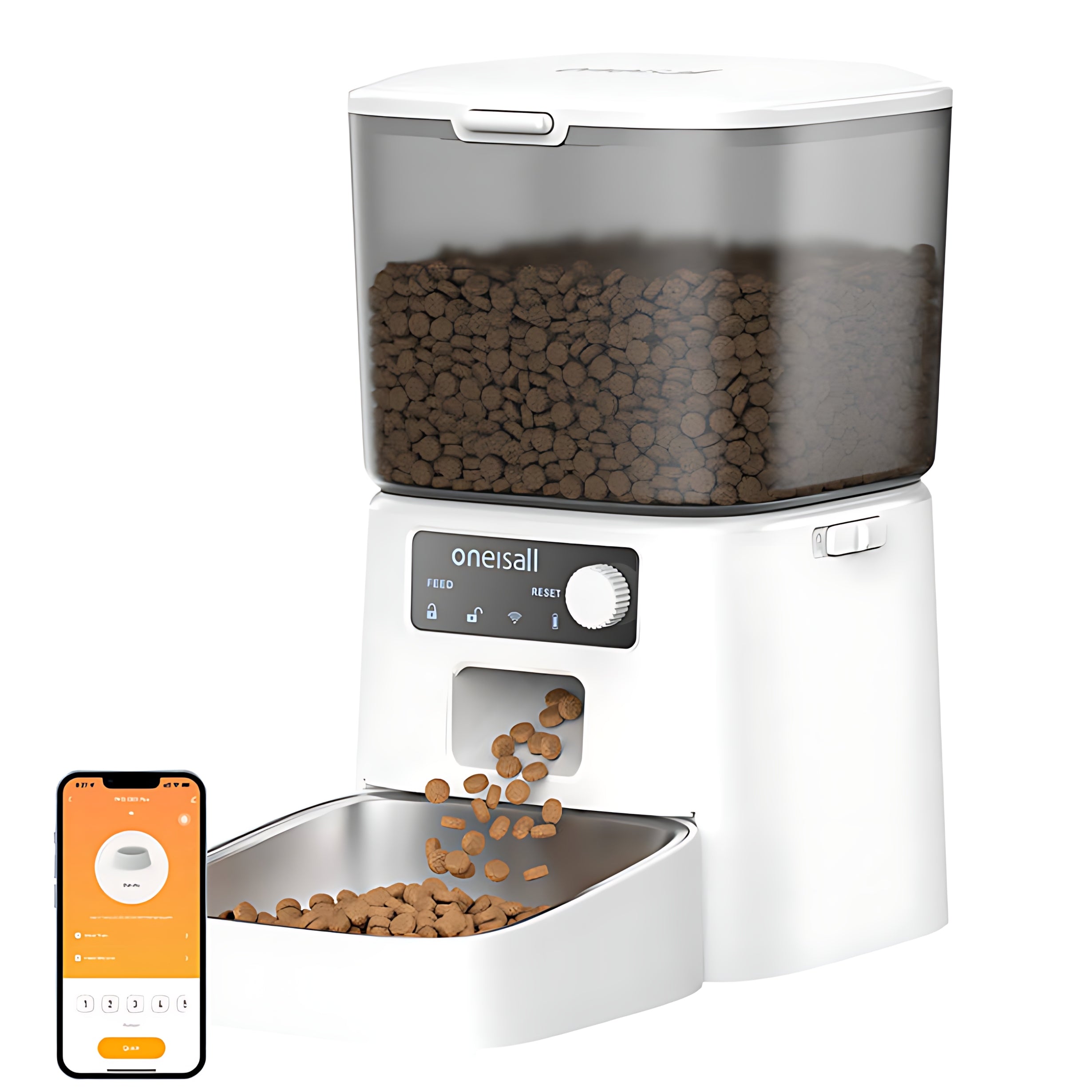 Automatic Dispenser Food Feeder ONEISALL for Cat Dog White 1,2L