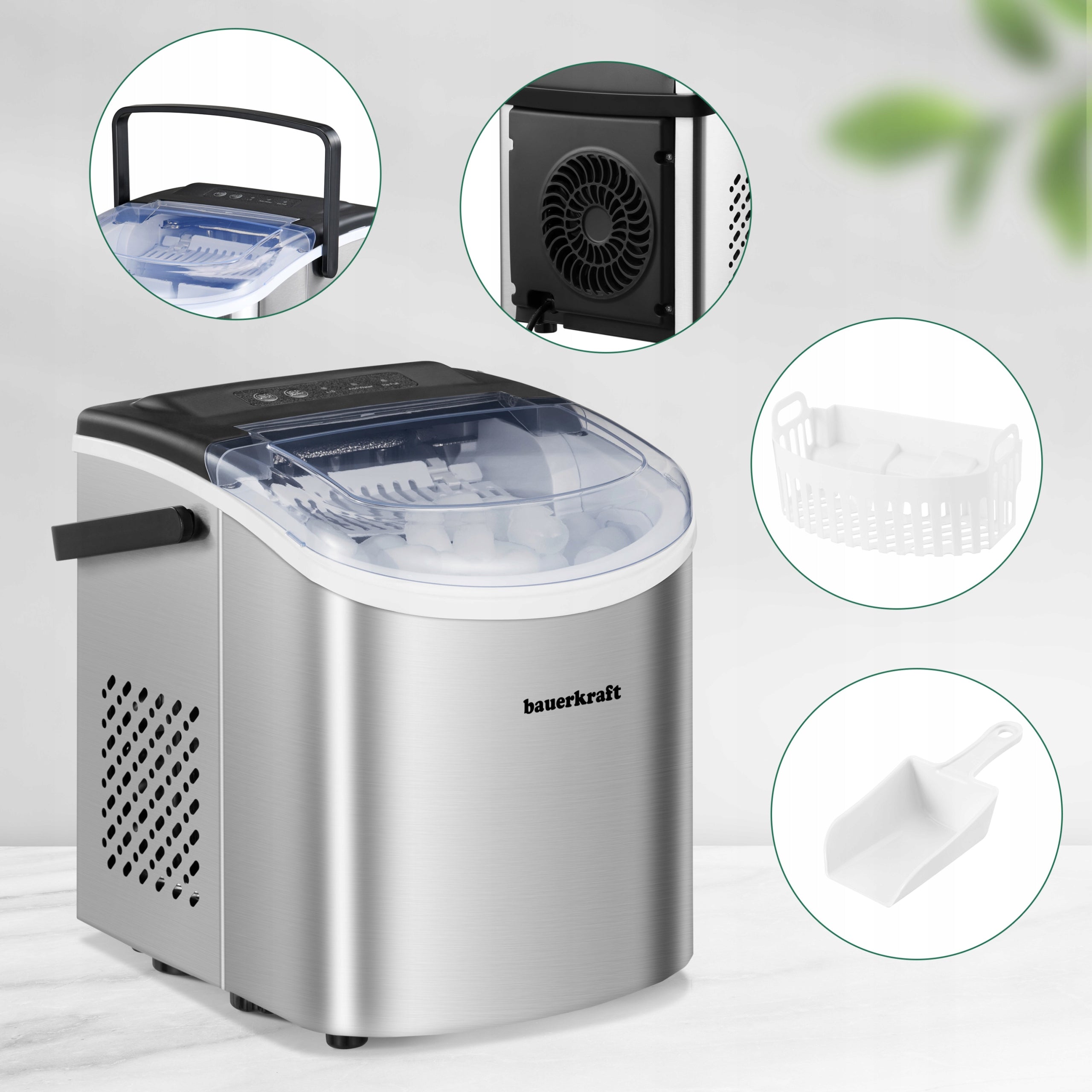 Automatic Quiet Efficient Ice Maker Bauerkraft 12kg/24h Silver Manufacturer code H-684