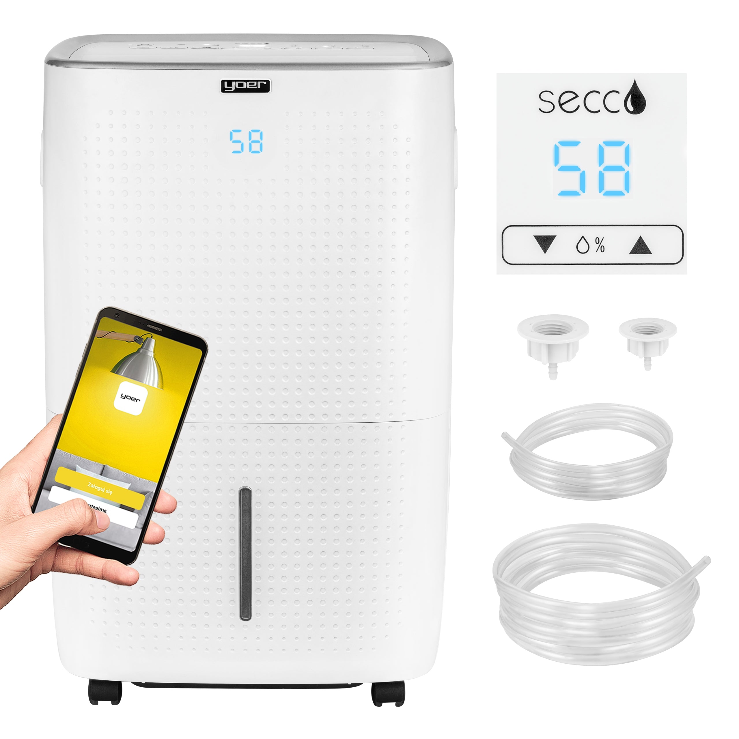 Automatic dehumidifier Yoer 60L/24h 150m² +DISCHARGE PUMP 5m