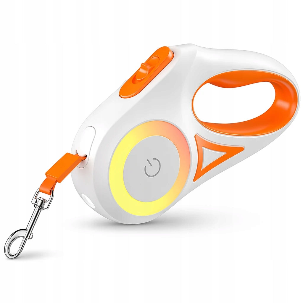 Automatic dog leash ROJECO 5m, LED, RGB, orange, up to 30kg