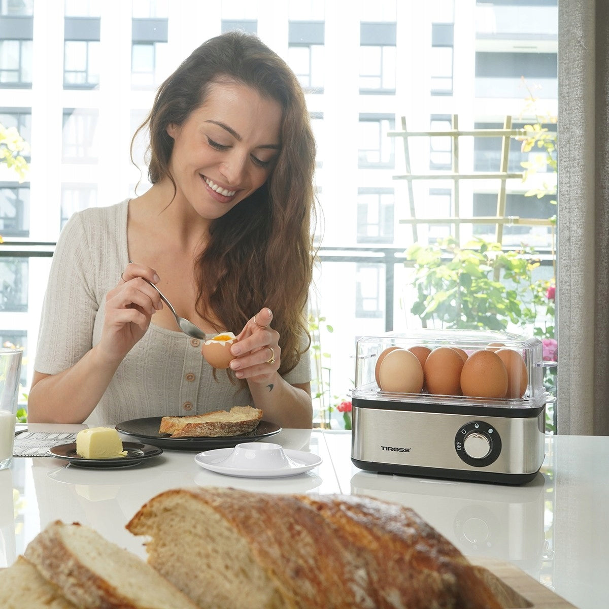 Automatic egg cooker Tiross TS2302 500W - up to 8 eggs, soft/medium/hard Manufacturer code 2302