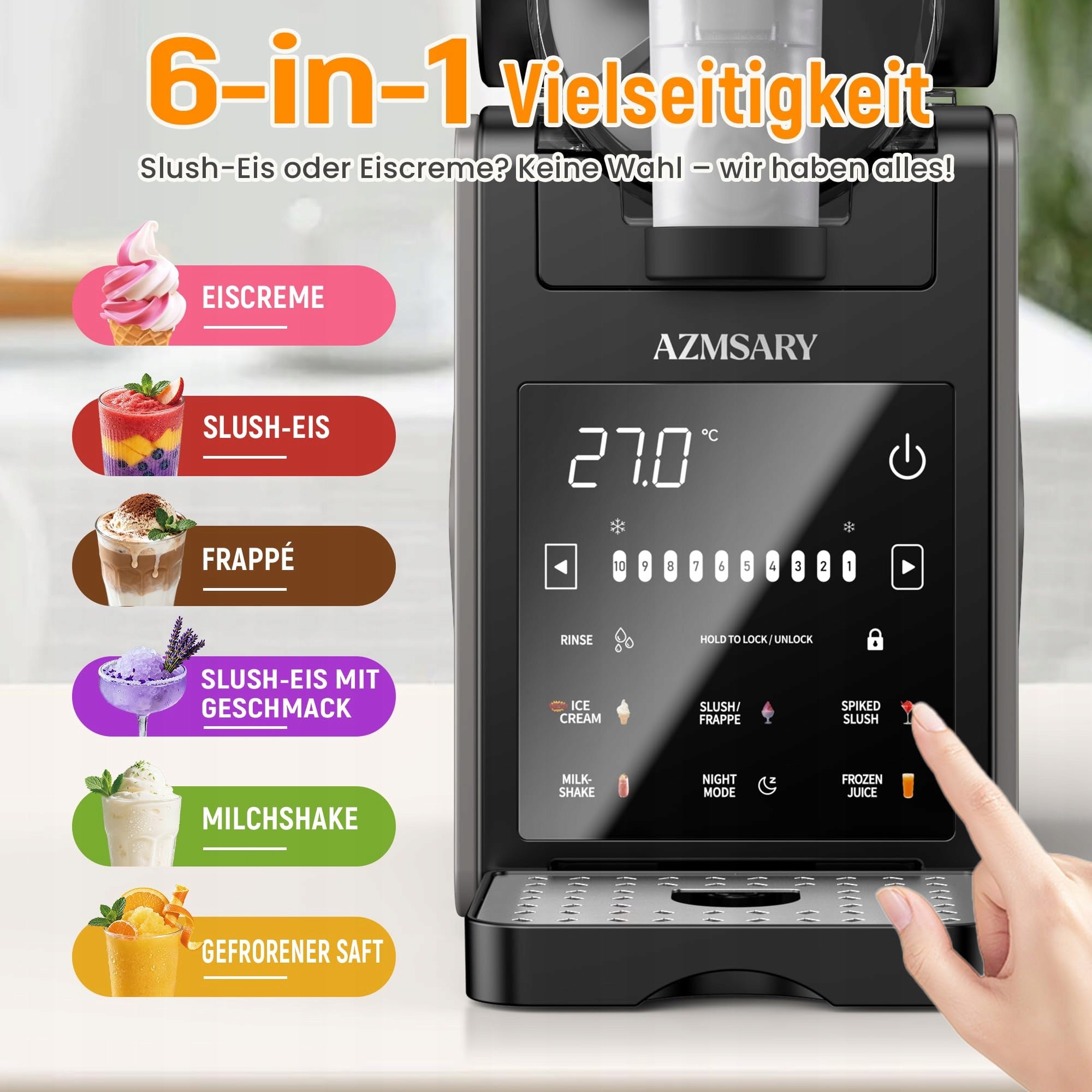 Azmsary FS-306 Ice Cream and Slushie Machine 2.5L 6 Programs LED Brand Azmsary