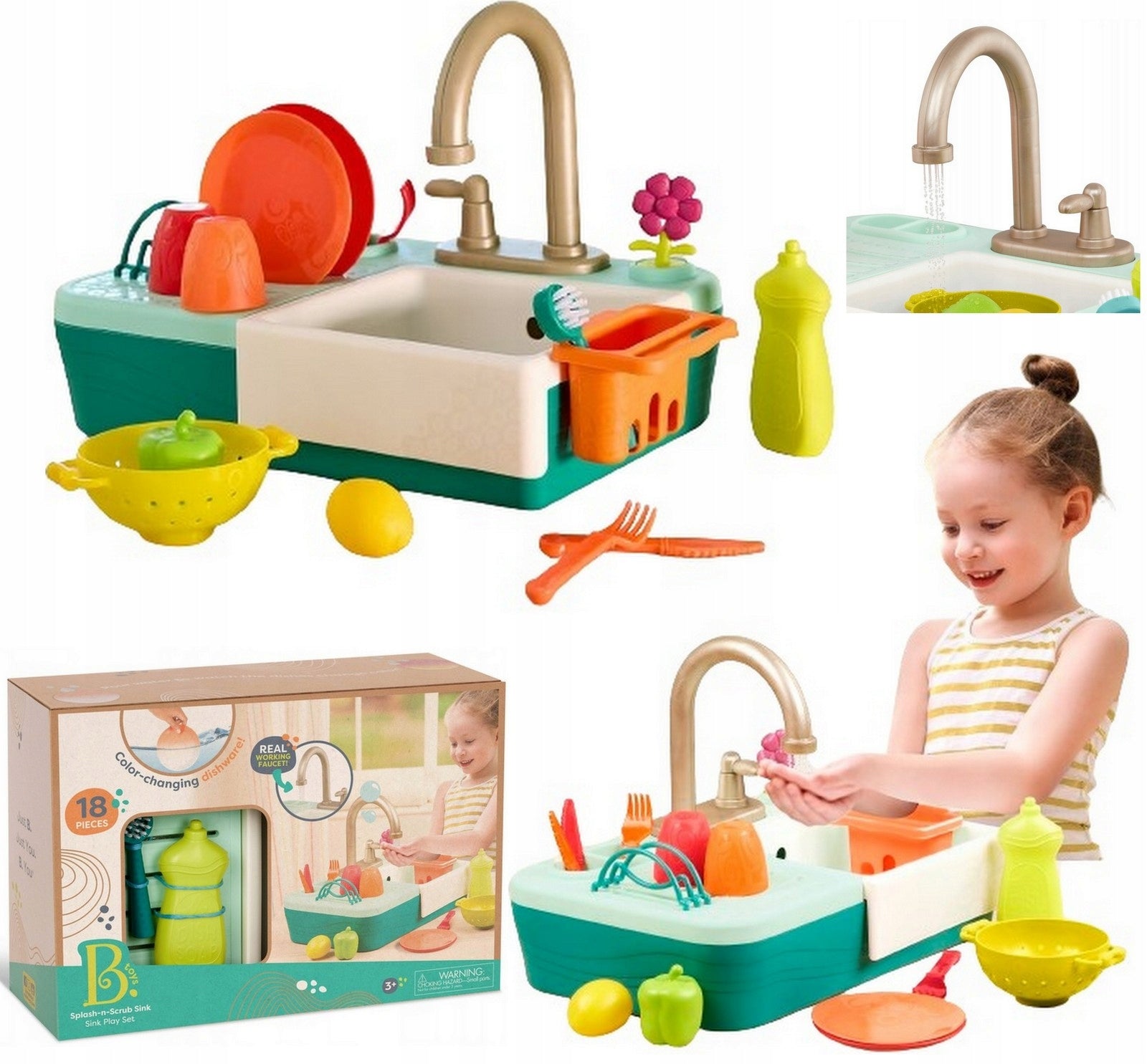 B.Toys Large Sink with WORKING FAUCET and Sink Accessories