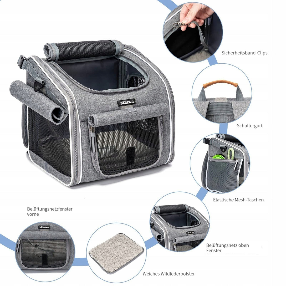 BABEYER Dog Transport Backpack L 32x27x32 Cm Grey With Extension Packaging status original