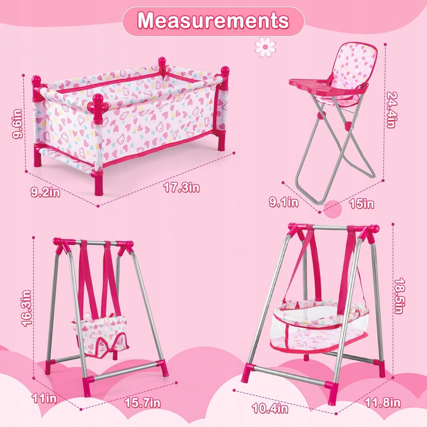 BABY COT SET 5IN1 CHAIR ROCKING CHAIR SWING FOR DOLLS EAN (GTIN) 0099866745781