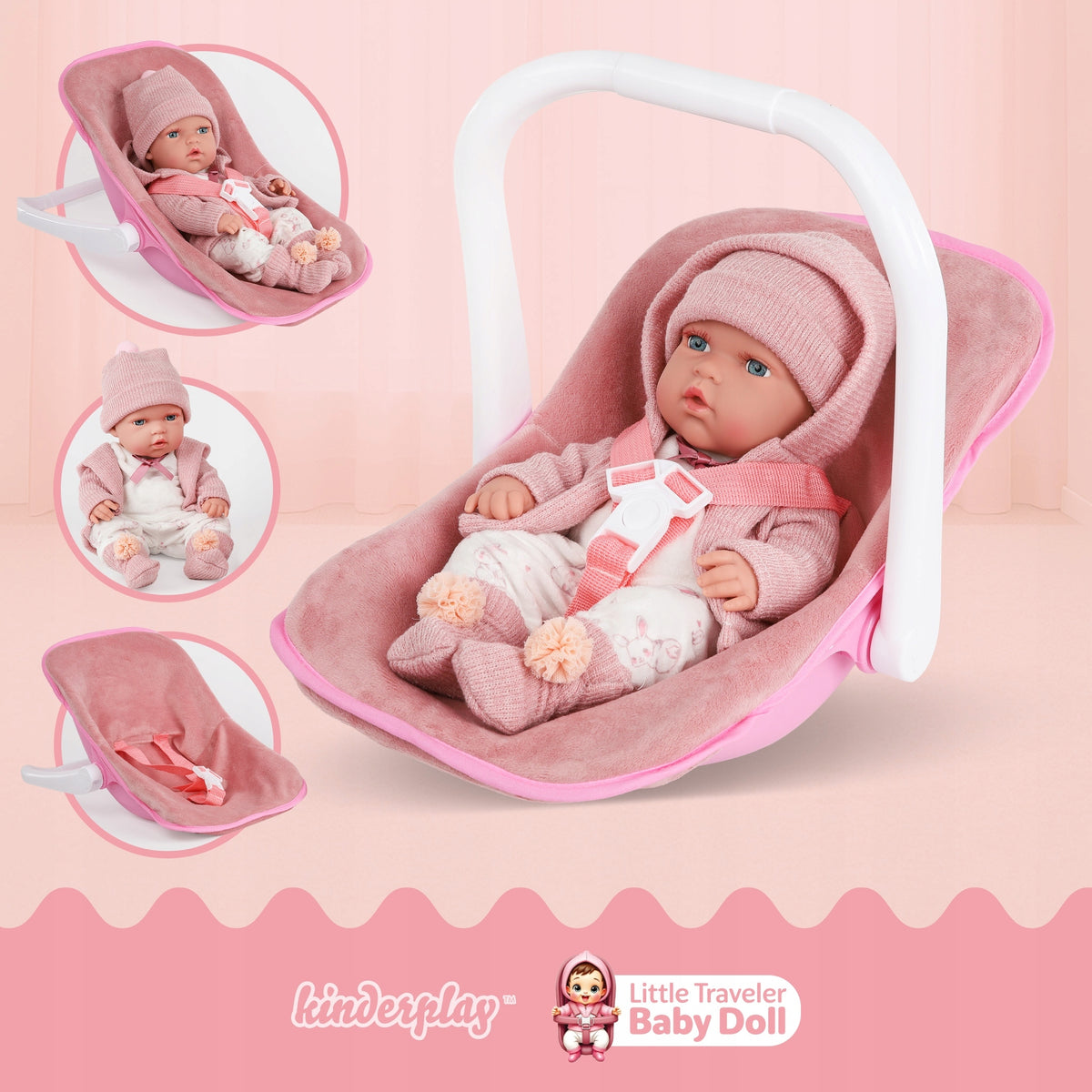 BABY DOLL 30CM CARRIER CAR SEAT KINDERPLAY CLOTHES PINK SET Packaging status original