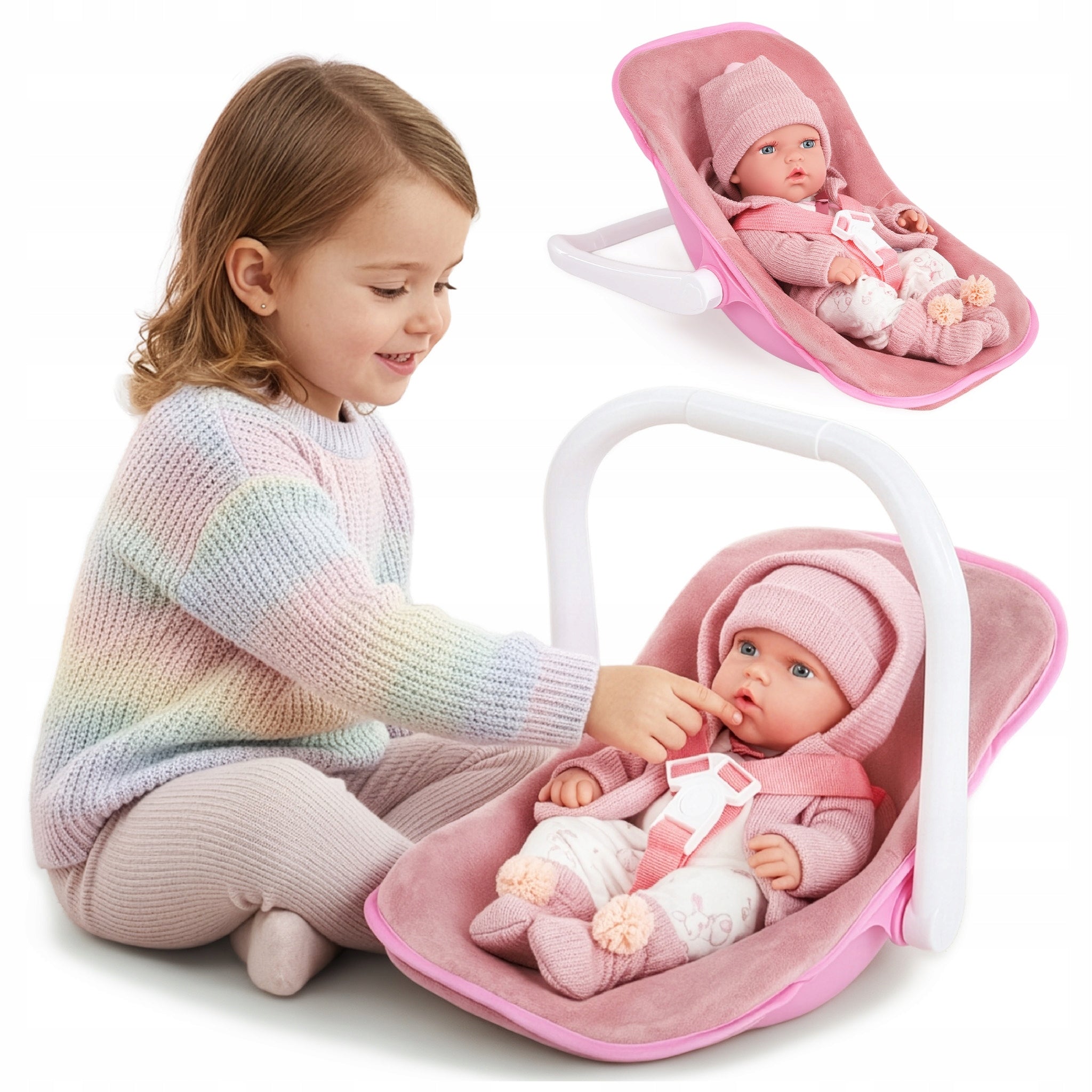 BABY DOLL 30CM CARRIER CAR SEAT KINDERPLAY CLOTHES PINK SET