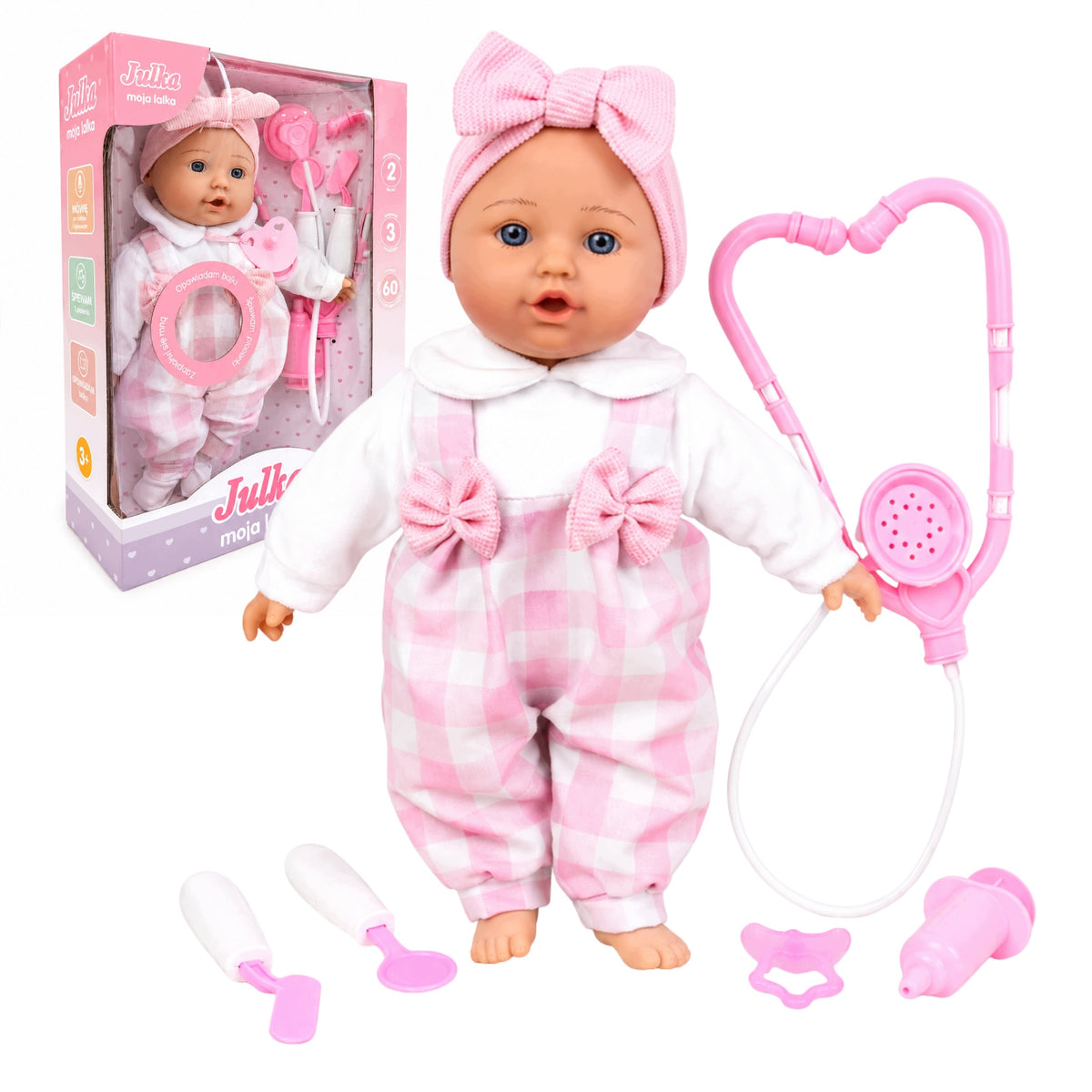 BABY DOLL DOCTOR INTERACTIVE WITH ACCESSORIES LARGE soft 32cm says sings