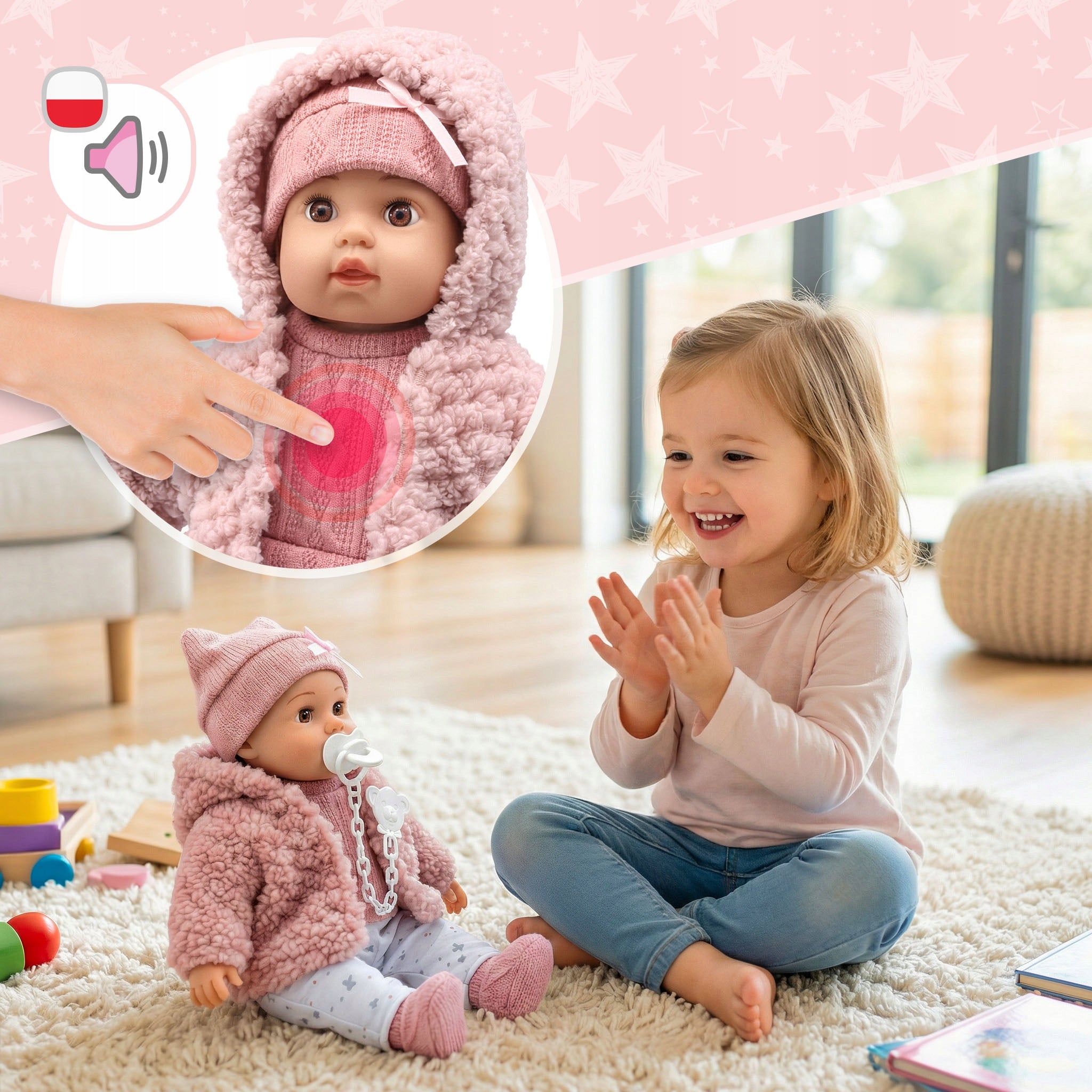 BABY DOLL LARGE 41 CM INTERACTIVE SPEAKS REALISTIC SOFT KINDERPLAY Brand Kinderplay