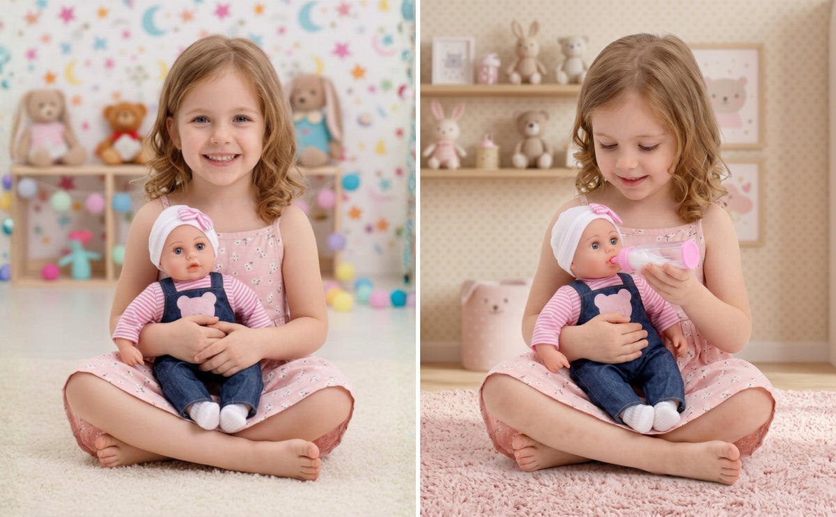 BABY DOLL LARGE 45 cm says sings PL Set PACIFIER + BOTTLES + PAMPERS Manufacturer code HM014180/D45SPB-10
