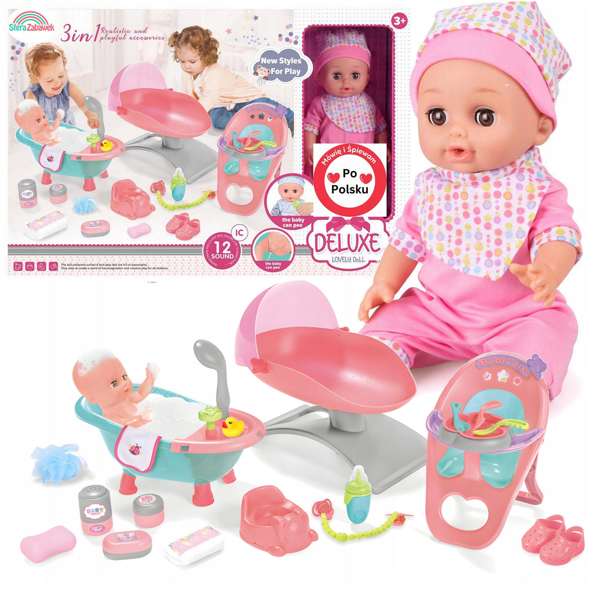 BABY DOLL MARTYNKA SPEAKING PL DRINKS PEE SET 3in1 WANIEnka HIGH CHAIR Packaging status original
