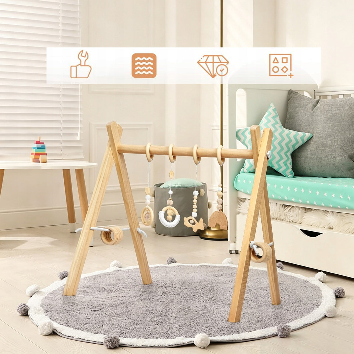BABY GYM KIDS EDUCATIONAL WOODEN WITH 4 PENDANTS Brand no brand