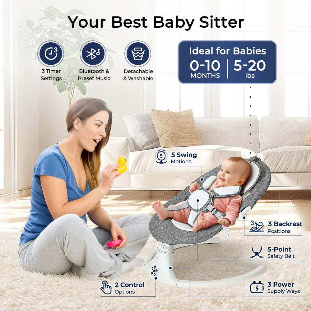 BABY LOUNGER ELECTRIC ROCKER NICEKIDS + BLUETOOTH REMOTE CONTROL Packaging status original