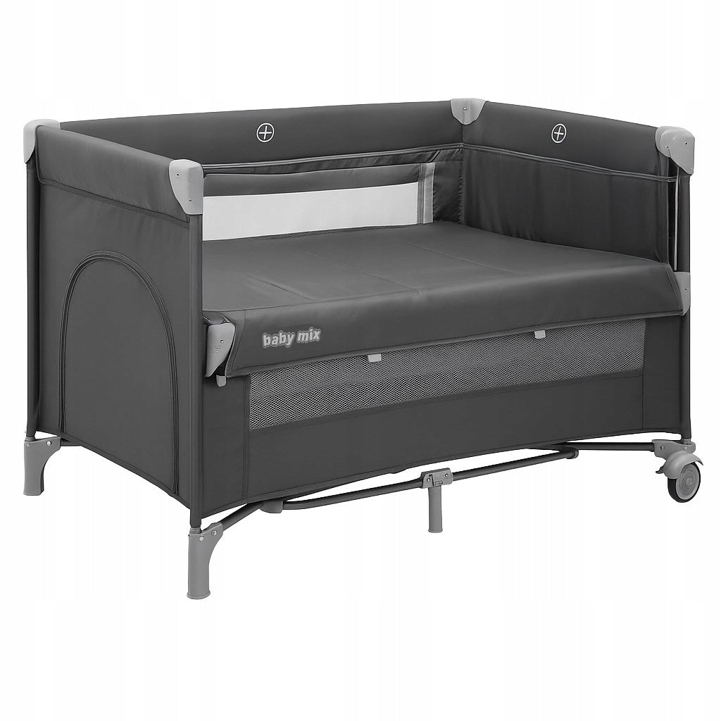 BABY MIX TRAVEL COT WITH LOWERED SIDE GREY