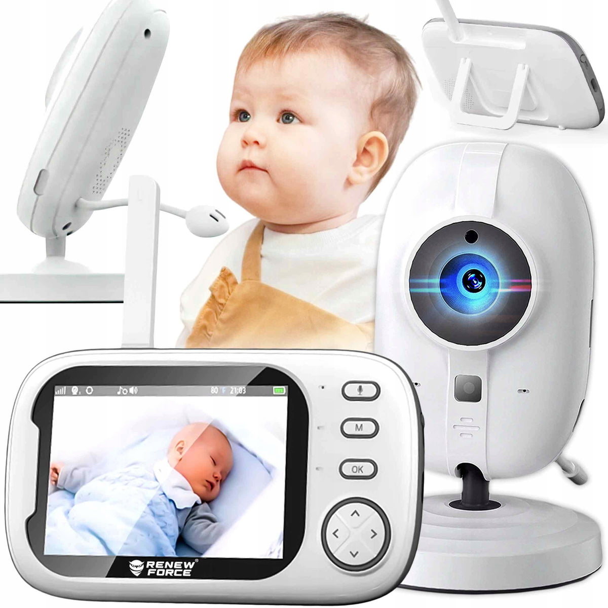 BABY MONITOR LIVE CAMERA NIGHT MODE THERMOMETER IPS HD 1500MAH