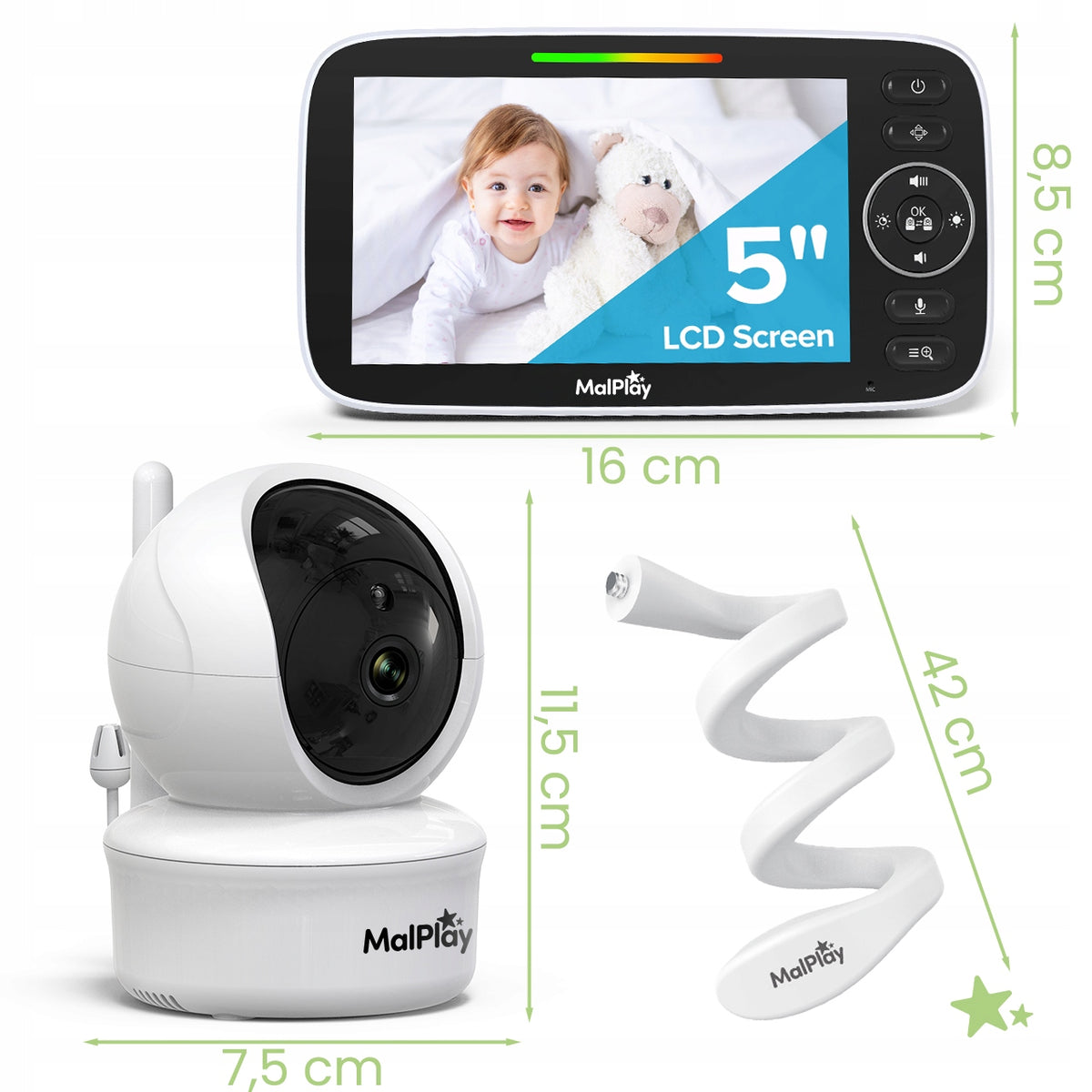 BABY MONITOR WITH CAMERA LIVE MONITOR NIGHT MODE VOX HD LCD 5” Packaging status original