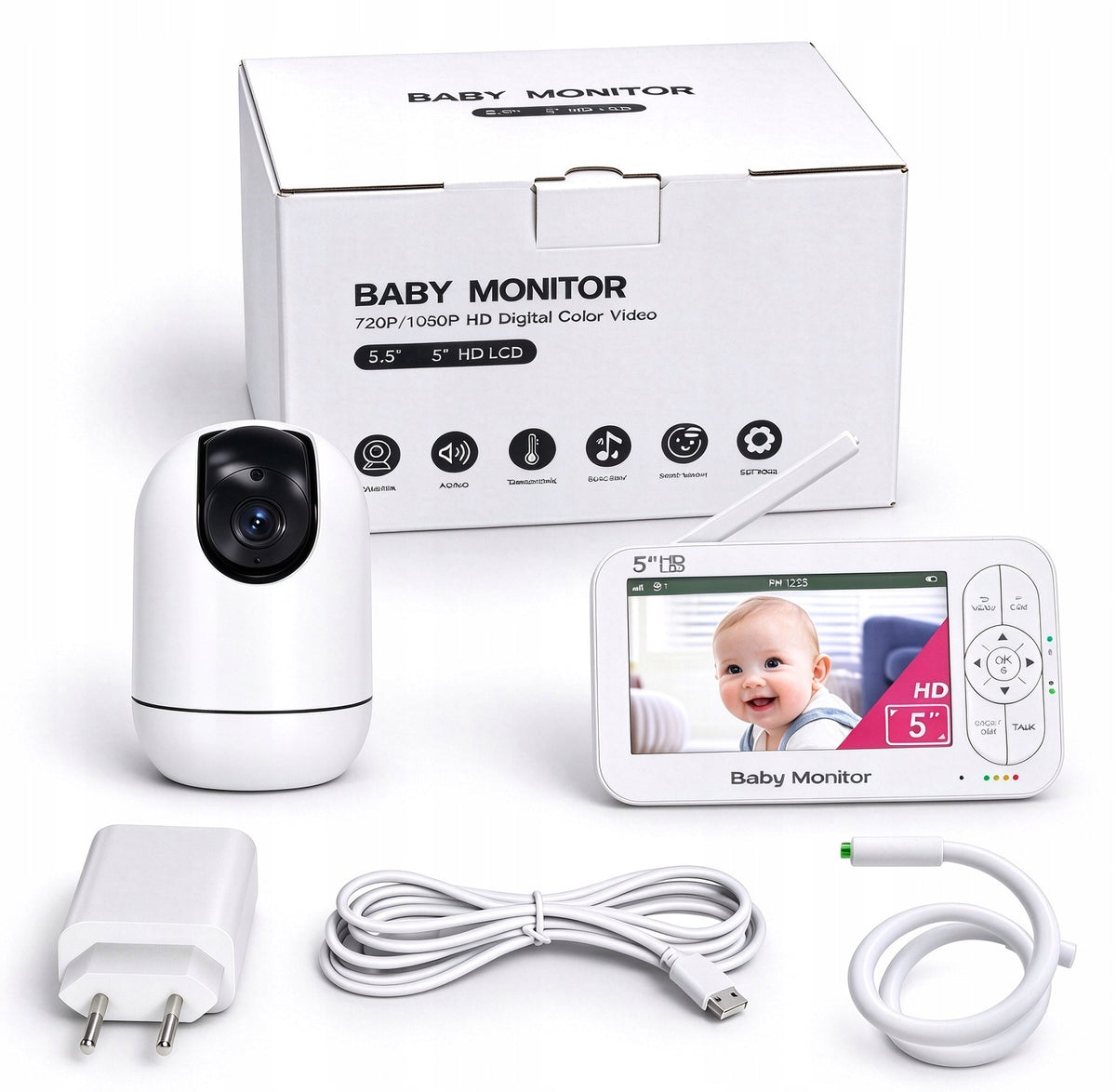 BABY MONITOR WITH WIFI CAMERA ROTATING FULL HD + LCD MONITOR 5" 4XZOOM Manufacturer code 02094961-1